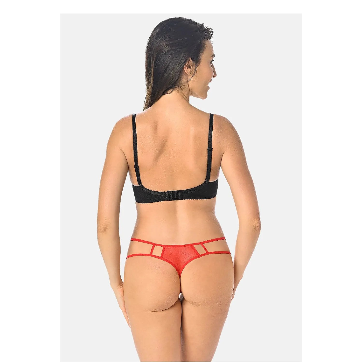 Culotte rouge en filet transparent, bande élastique fine, design moderne et sexy, lingerie érotique femme.