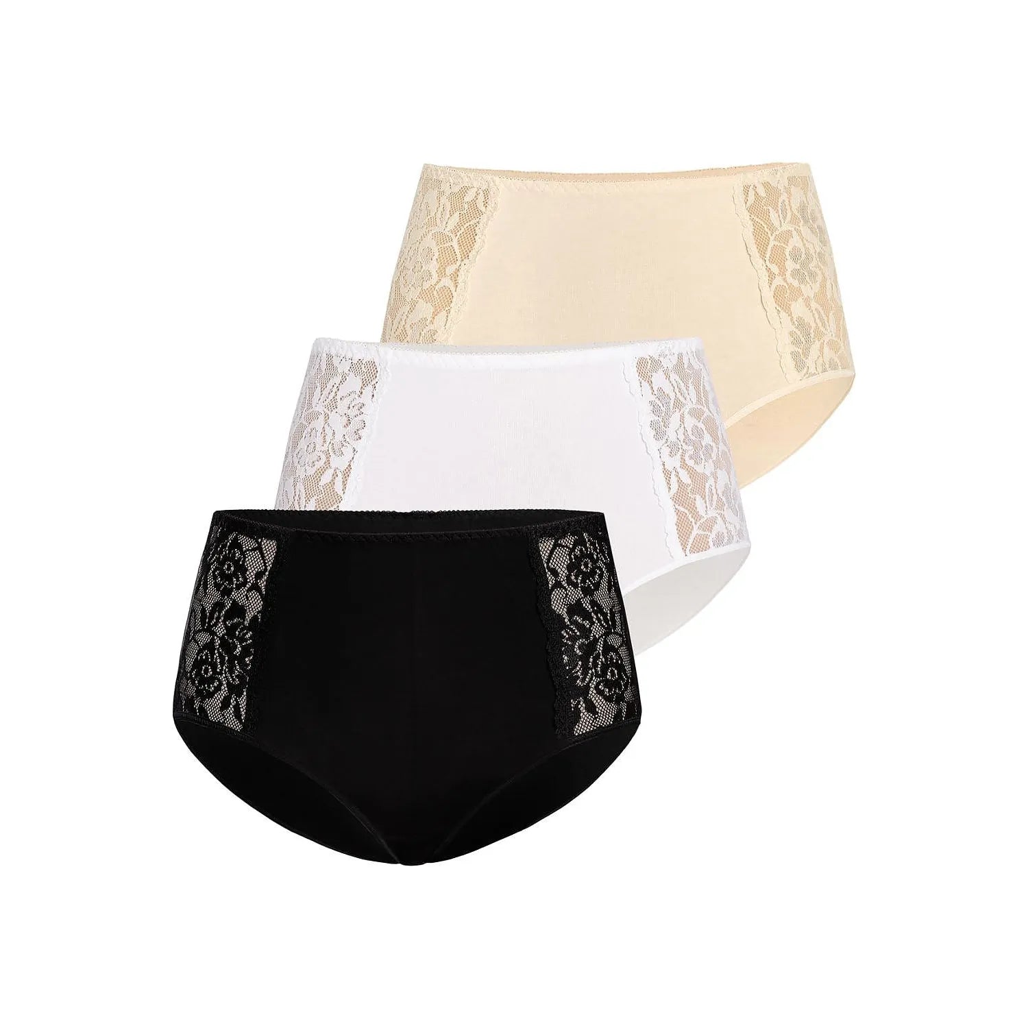 Culottes taille haute en dentelle florale, côtés opaques, couleurs noir, blanc, beige, confortables et élégantes.