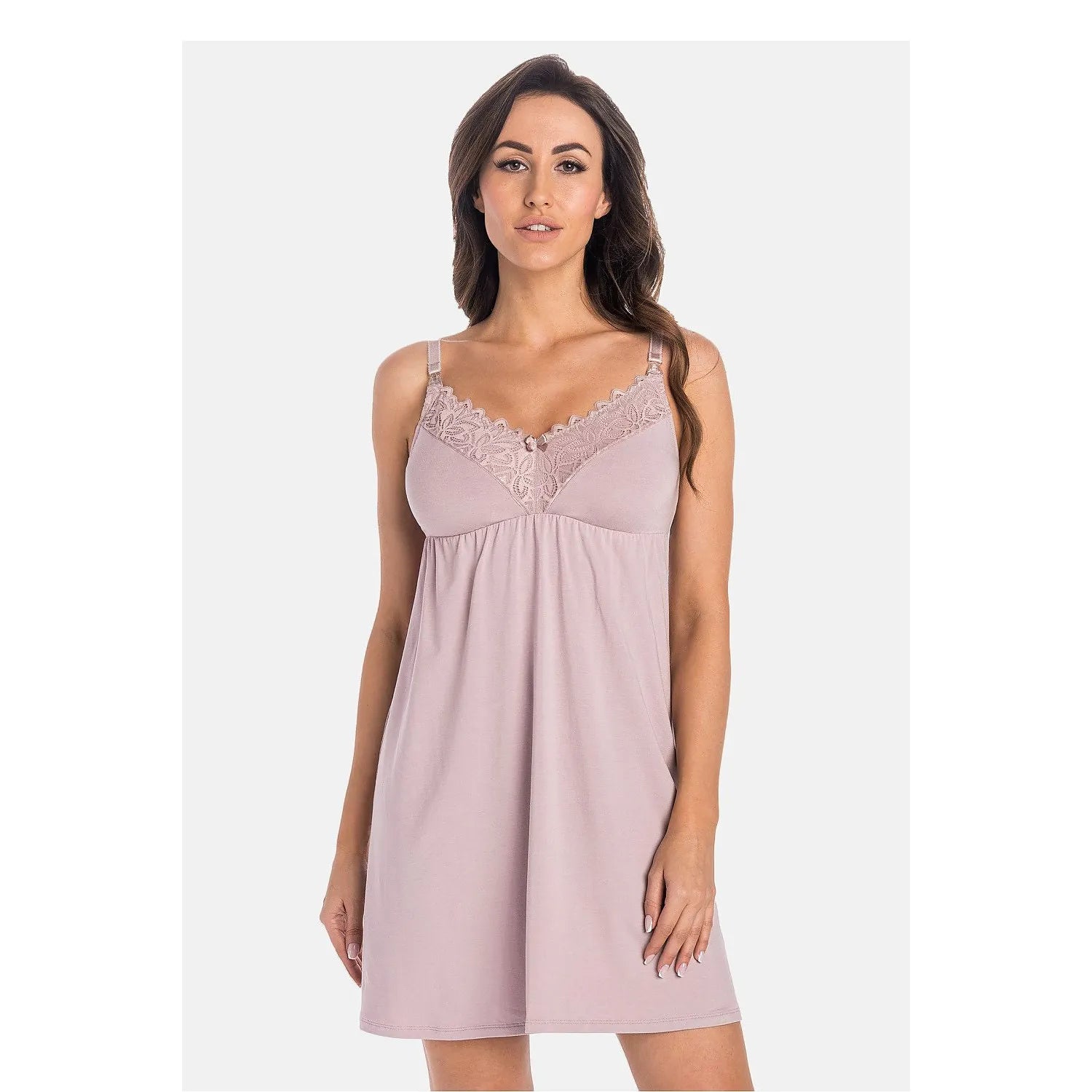 Chemise de nuit Nursing ajustable dentelle satin Teyli 220144 cacao confortable A-shape elastique femmes intime couple