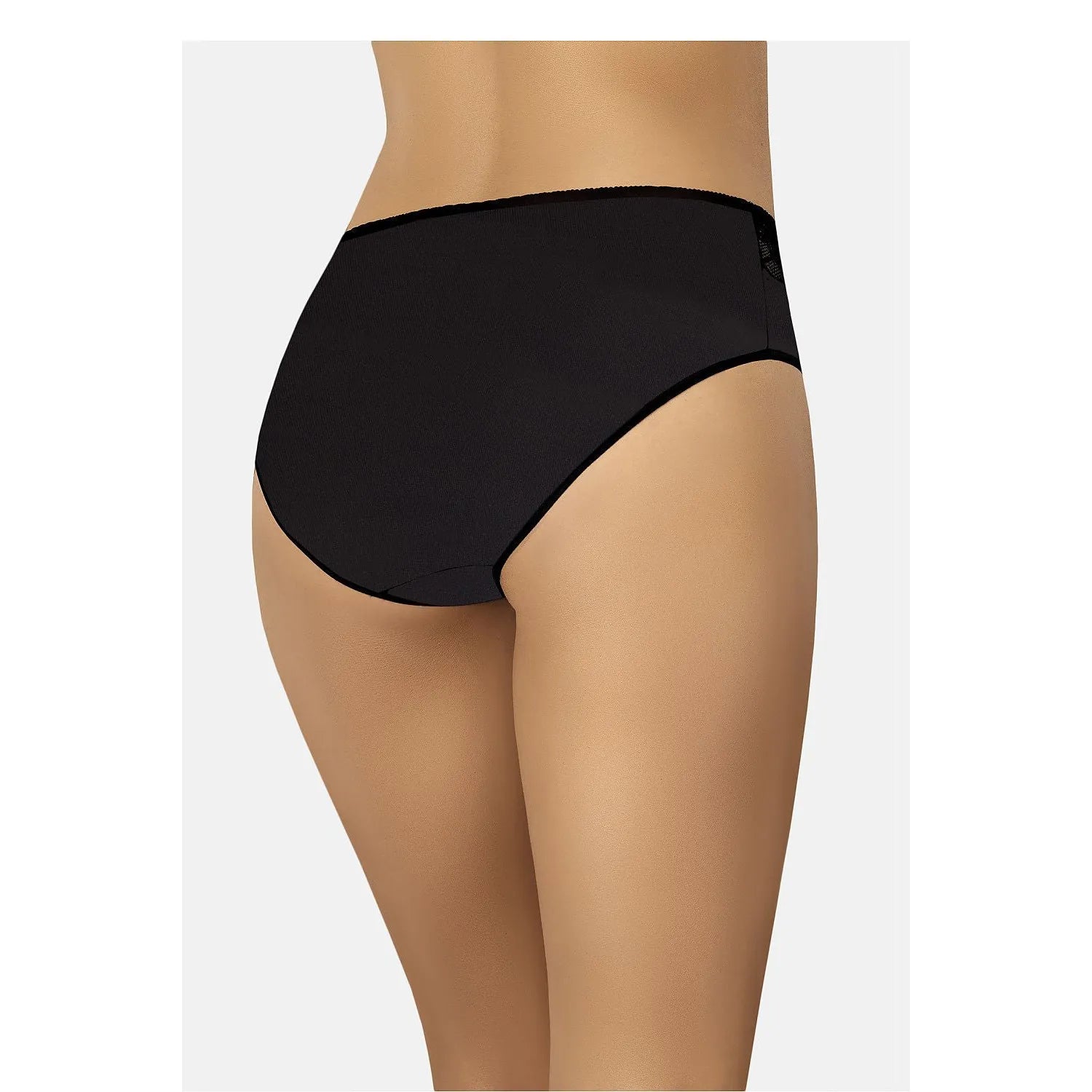 Culotte noire élégante en dentelle florale, coupe classique taille légèrement haute, dos plein, confort coton doux.