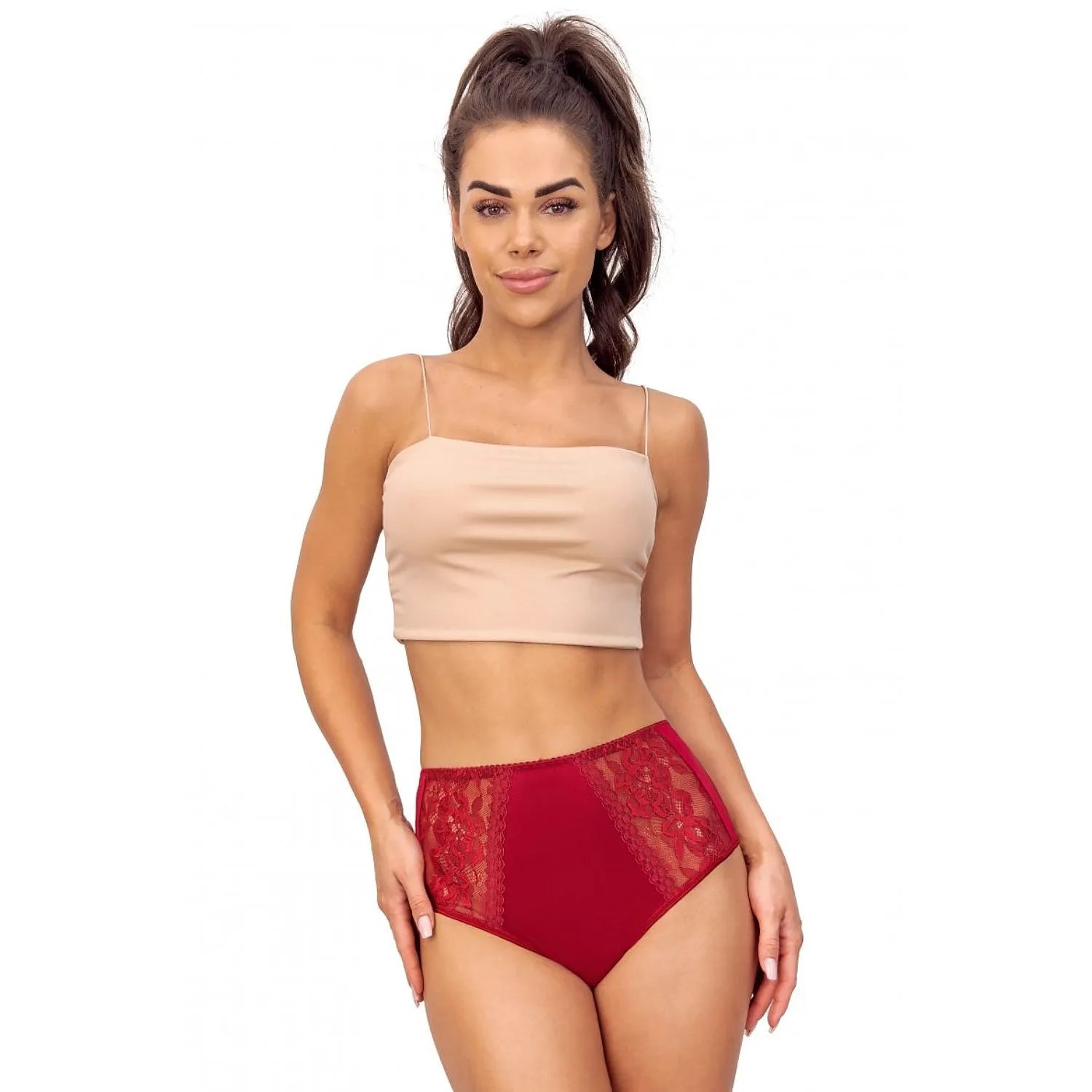 Ensemble lingerie viscose dentelle florale brassière beige rouge taille haute bretelles réglables extensible doux soutien discret quotidien féminin sophistiqué
