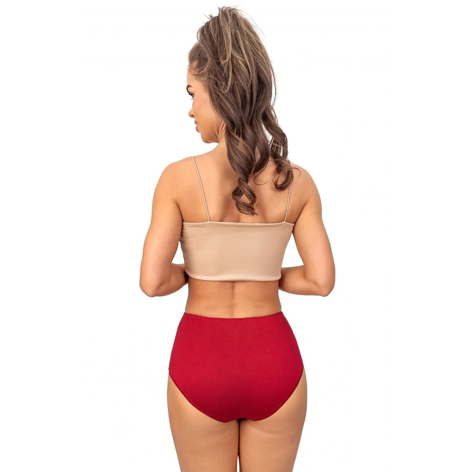 Culotte taille haute rouge en viscose douce, dentelle féminine, lingerie élégante pour femmes, confort quotidien.