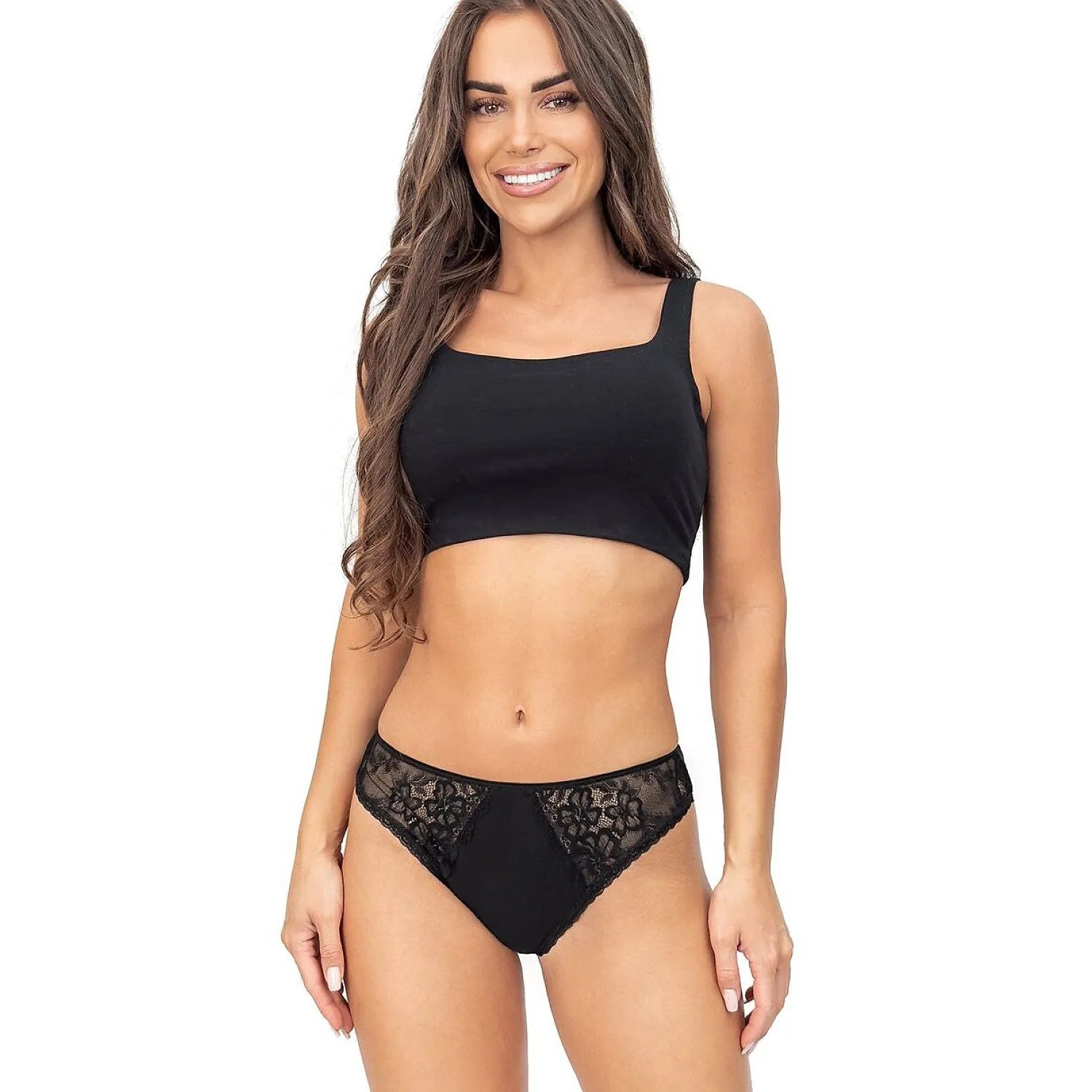 Culotte noire en coton avec dentelle élégante, design raffiné, confort quotidien, modèle Donna 218554.