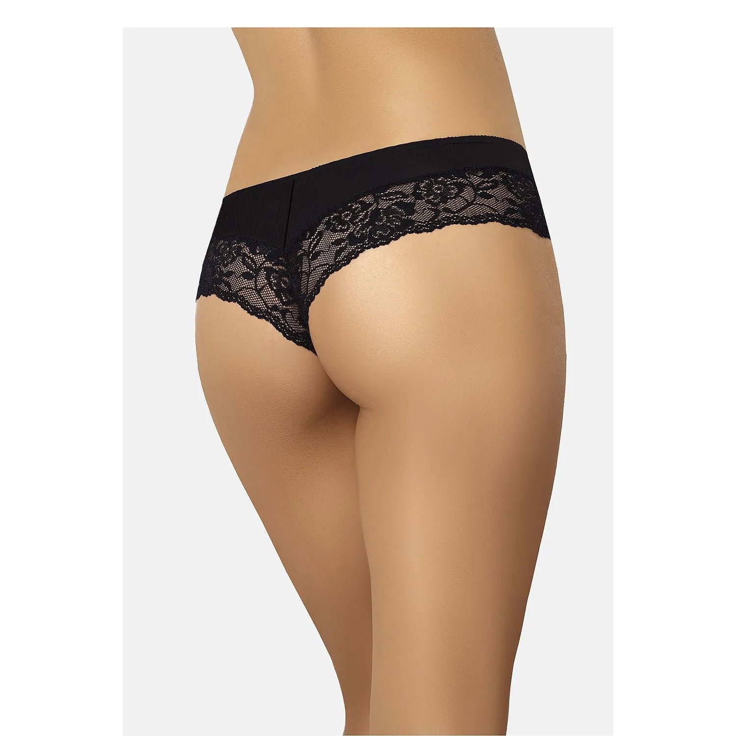 Culotte brésilienne noire en coton et dentelle, coupe élégante et confortable, invisibilité sous vêtements.