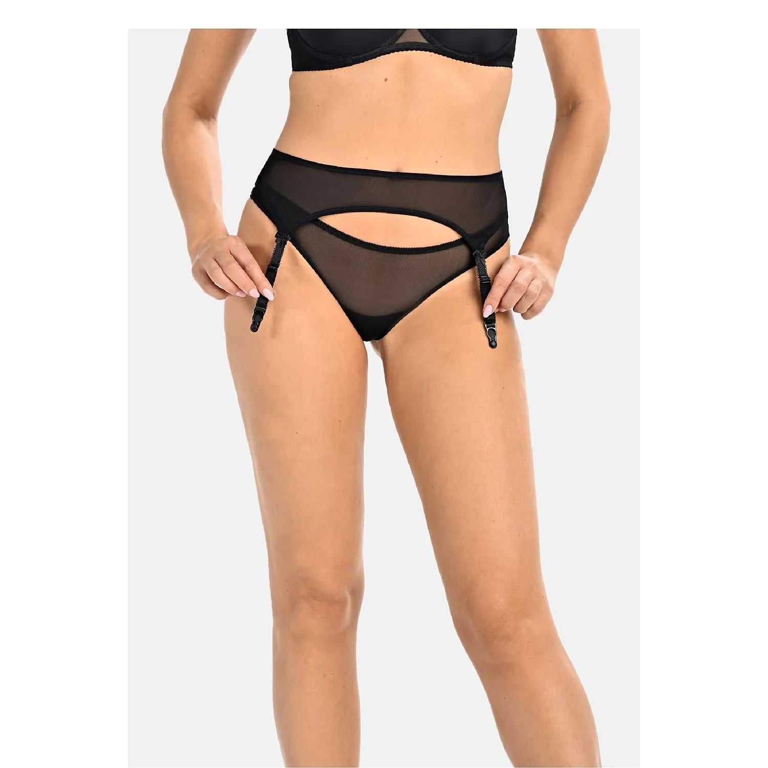 Ceinture porte-jarretelles noire résille transparente ajustable féminité élégance