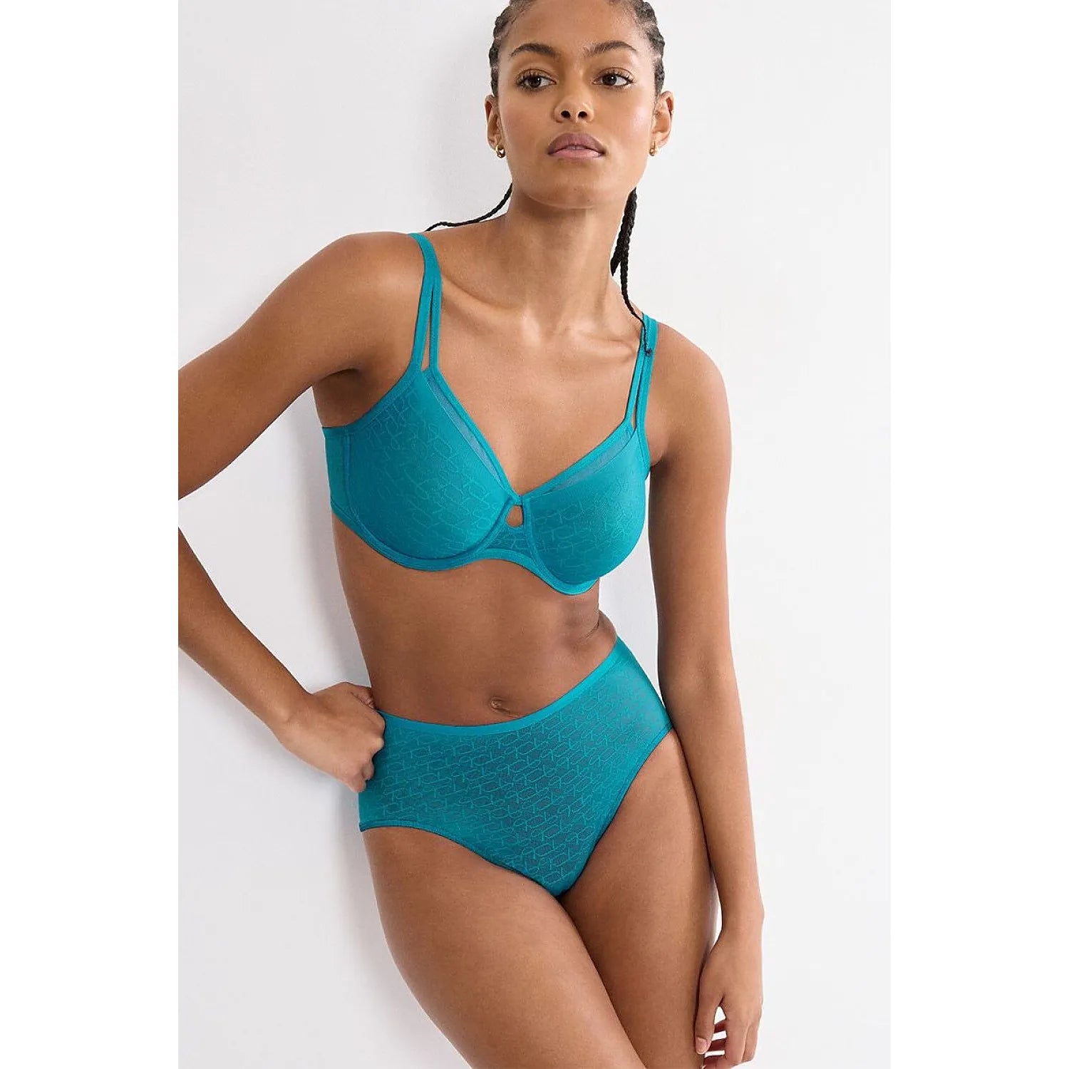 Culottes hautes dentelle bleues élégantes, confort invisible, coupe maxi, pour femmes, Signature Sheer Maxi EX.