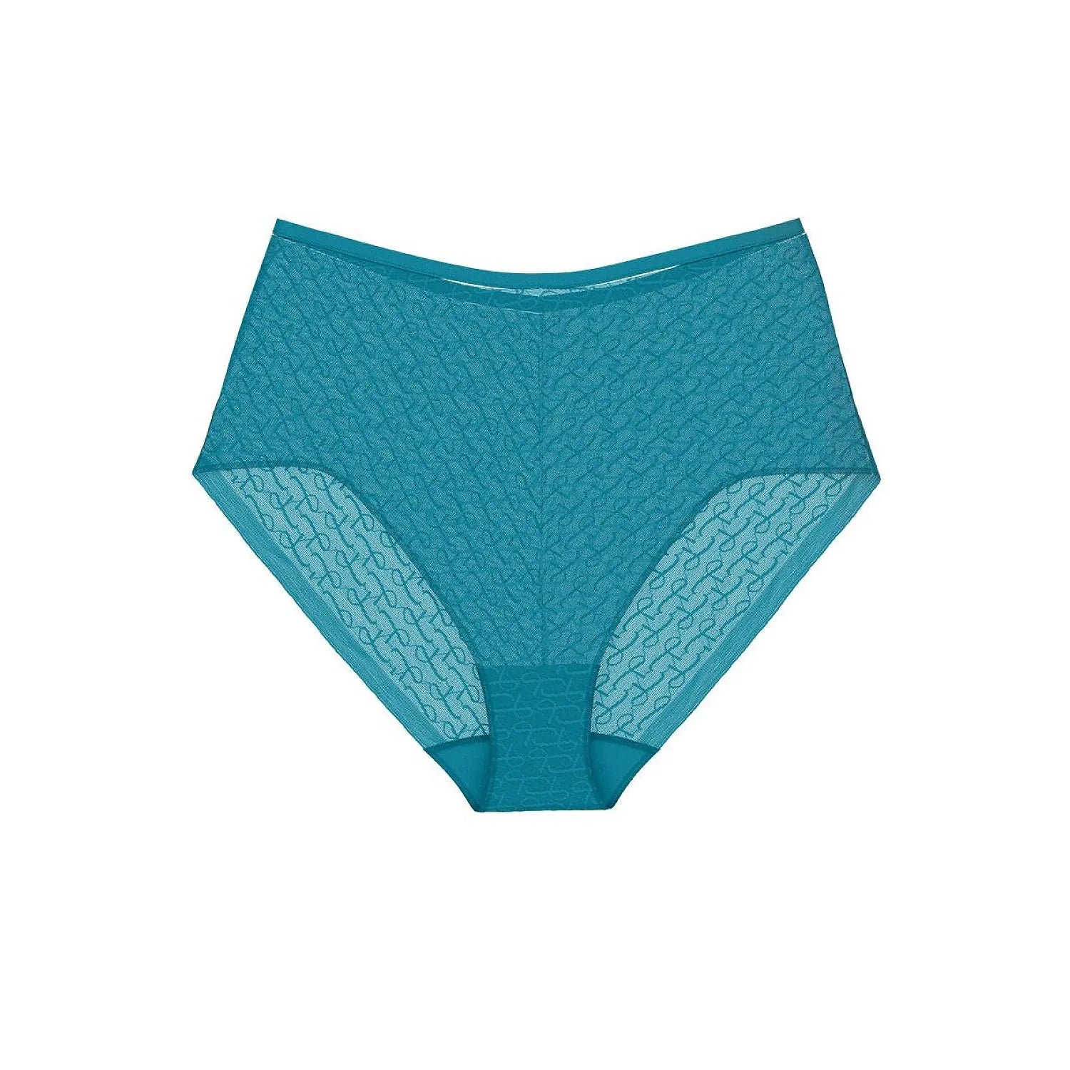 Culotte haute en dentelle bleue, design élégant et confortable, coupe maxi, pour silhouette sublimée et confort quotidien.