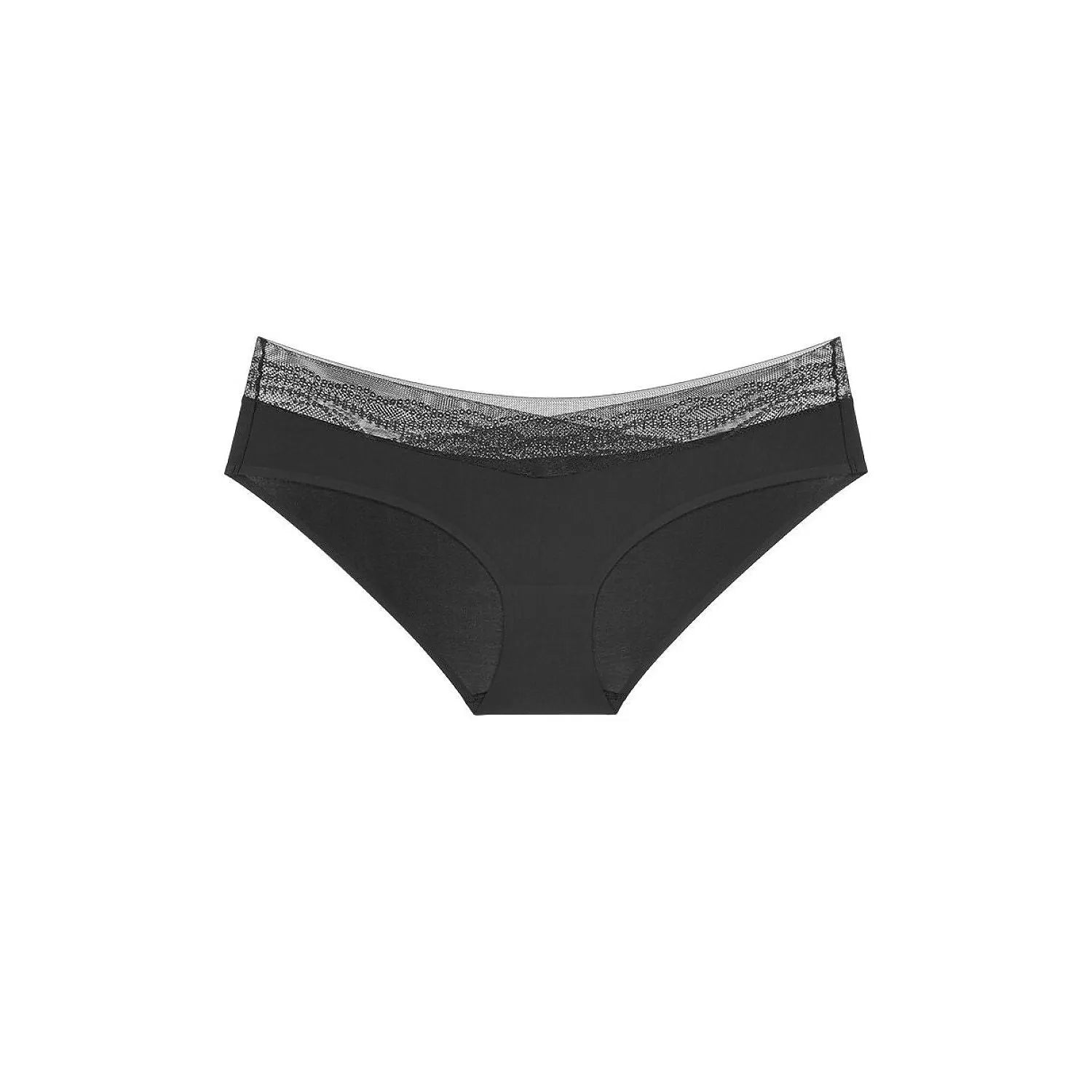 Culotte noire en microfibre avec dentelle recyclée, coupe hipster, élégante et invisible sous les vêtements.