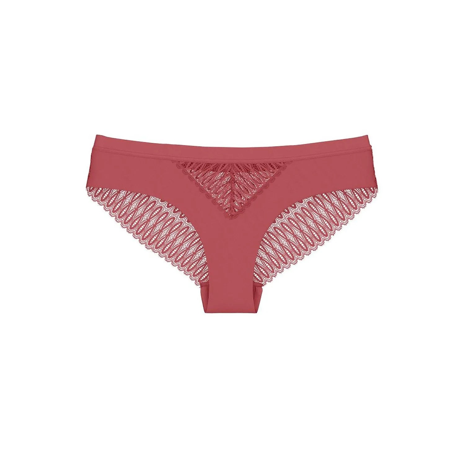 Culotte brésilienne rouge en microfibre avec dentelle élégante, design confortable et invisible pour femmes.