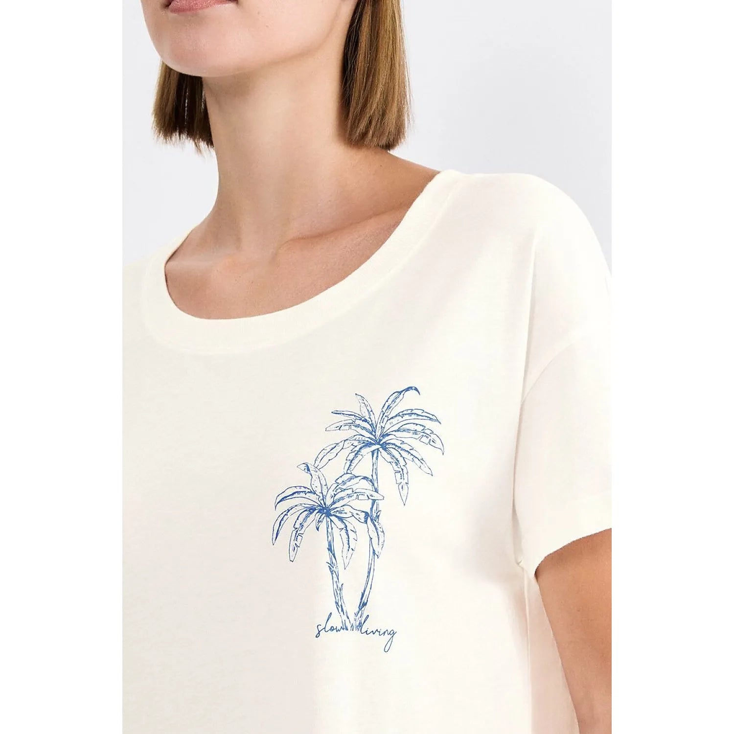 Chemise de nuit femme manches courtes coton blanc avec motif palmier, confort élégant NIGHTDRESSES 10221117-00GZ.
