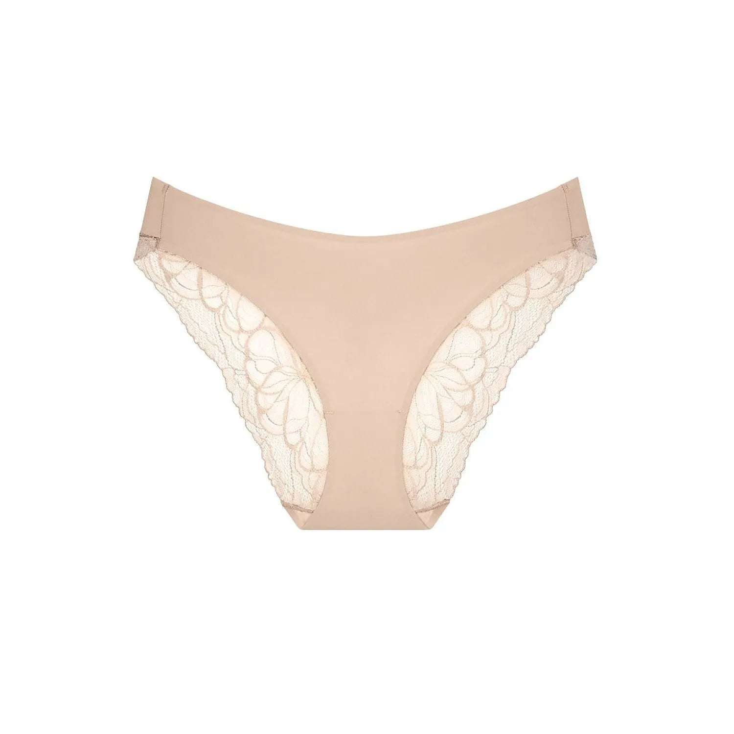 Culotte femme beige en dentelle, coupe haute, confort invisible, élégance raffinée, Triumph.