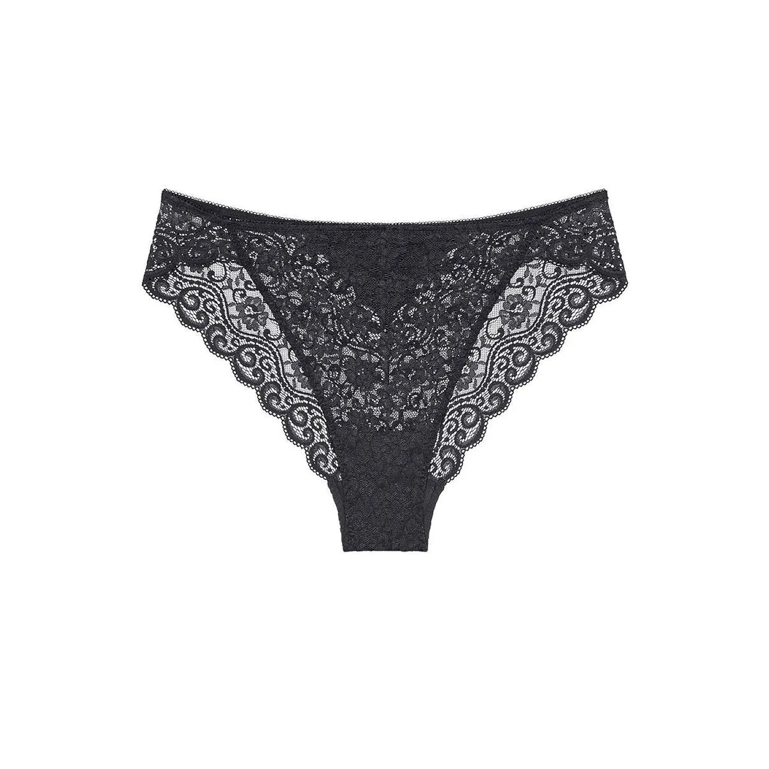 Culotte tanga noire Triumph Amourette Highleg Tai, taille haute, dentelle élégante, microfibre douce, jambes échancrées.
