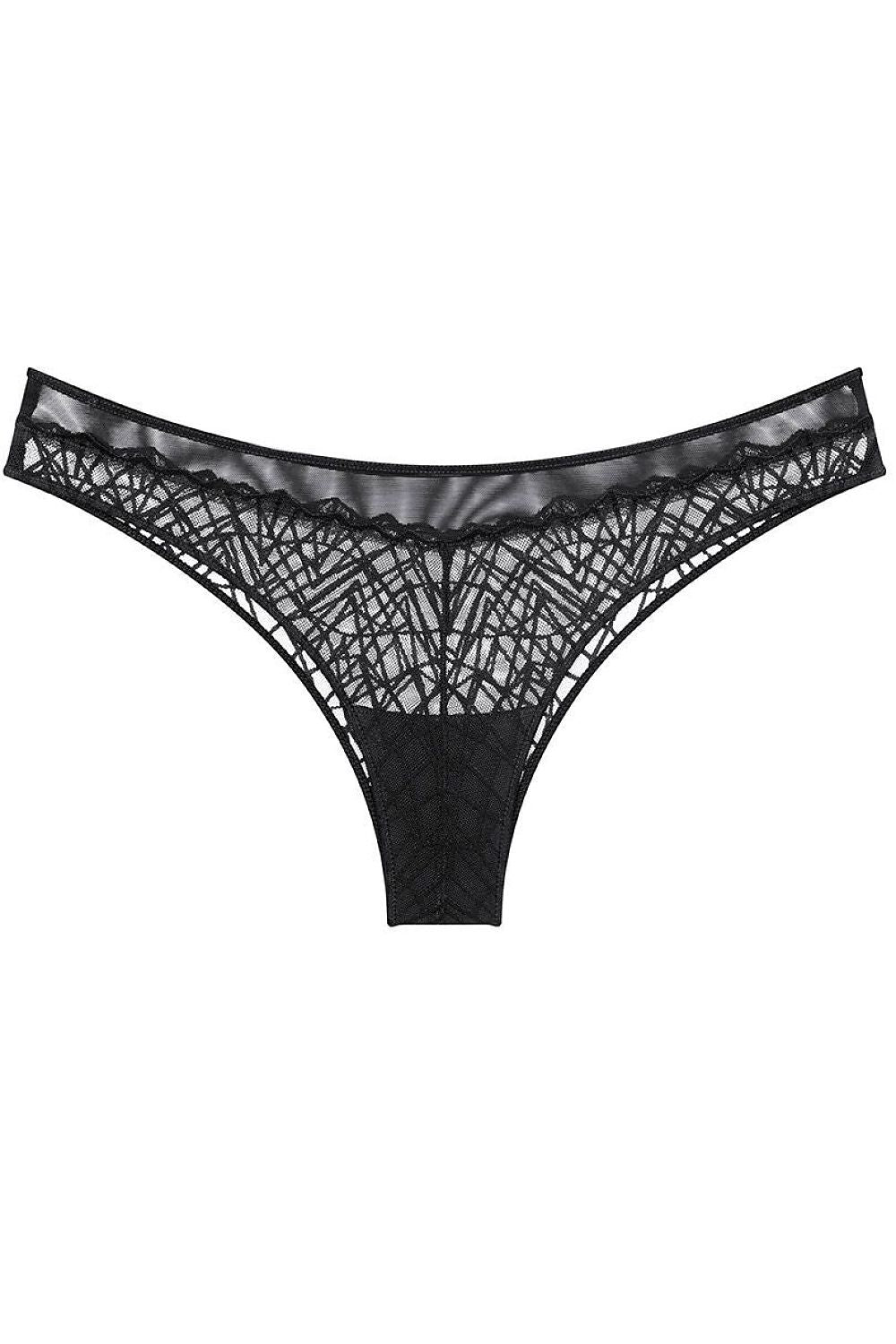 Culotte brésilienne noire en dentelle et maille, taille haute, élégante et confortable, modèle Triumph That Night In Vegas.