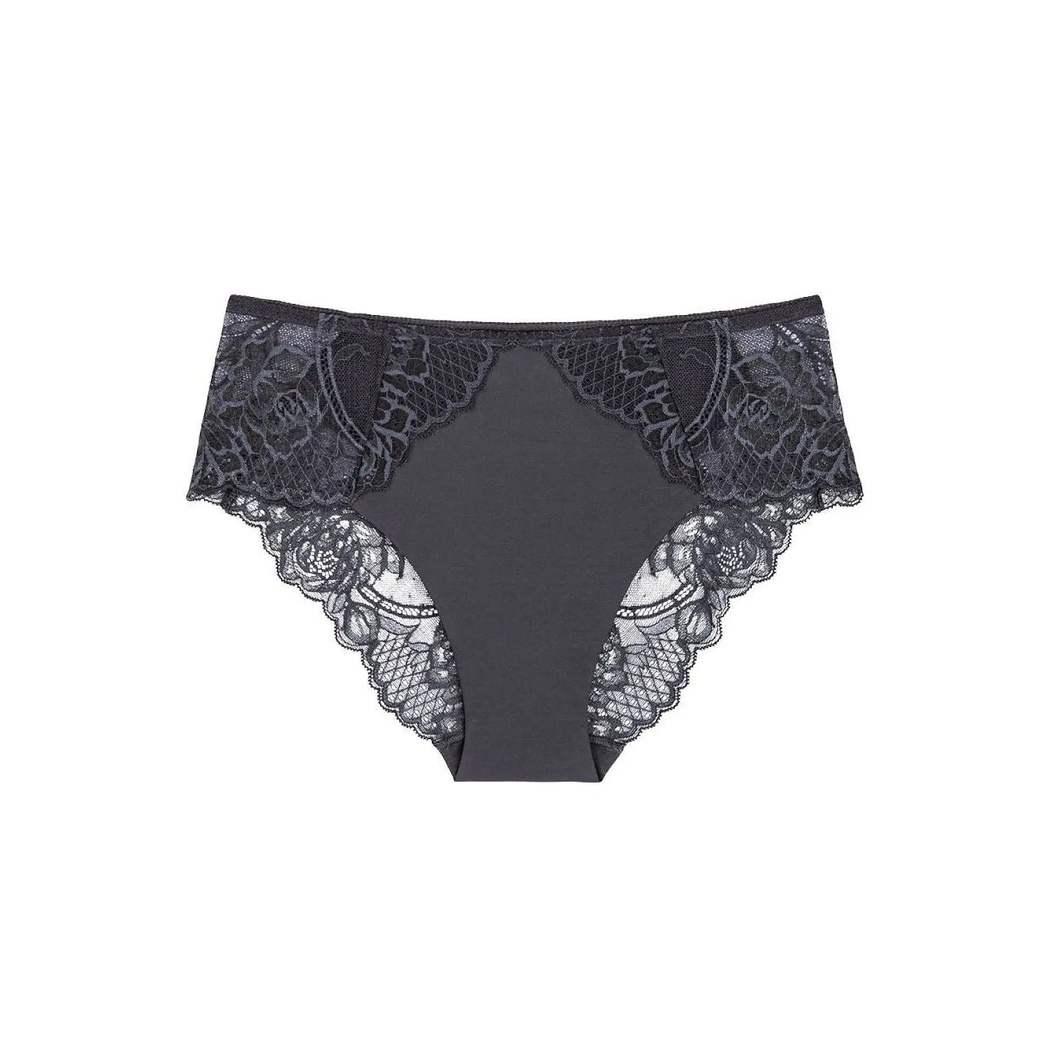 Culottes Triumph noires, dentelle florale délicate, coupe maxi haute, confort et féminité, modèle Wild Peony Florale.