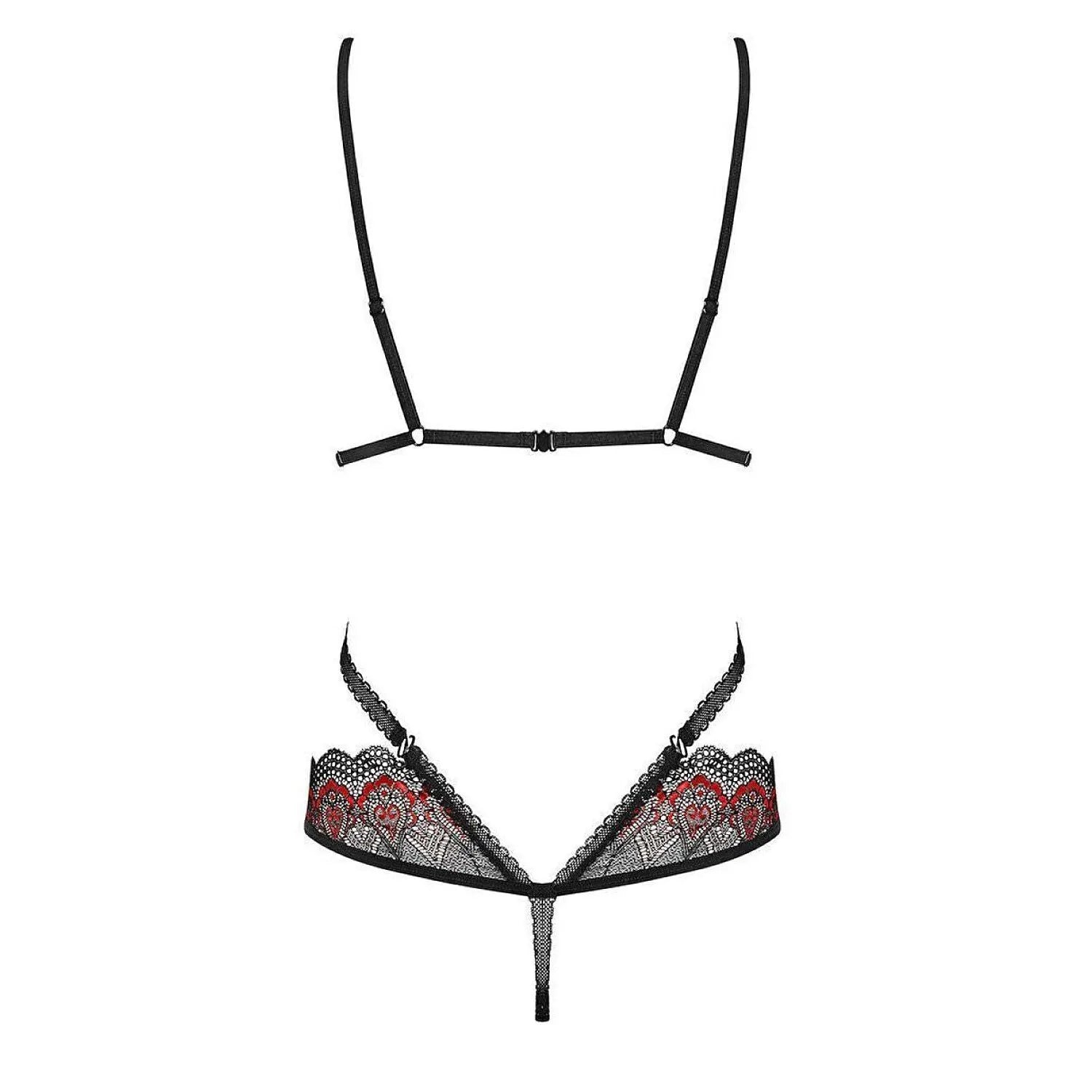 Body noir et rouge Megies Teddy Obsessive, fines lanières élastiques, broderie rouge, tissu doux et élastique.