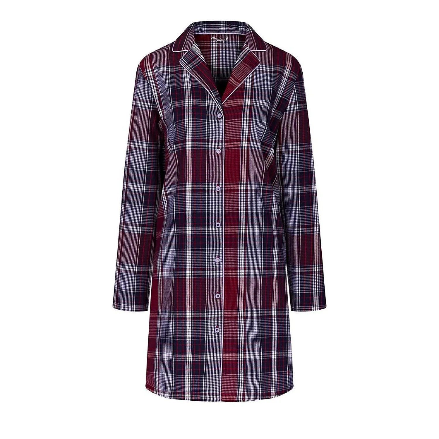 Chemise de nuit ample à carreaux rouges et bleus, manches longues, col classique, en coton bio, modèle Triumph 230295.