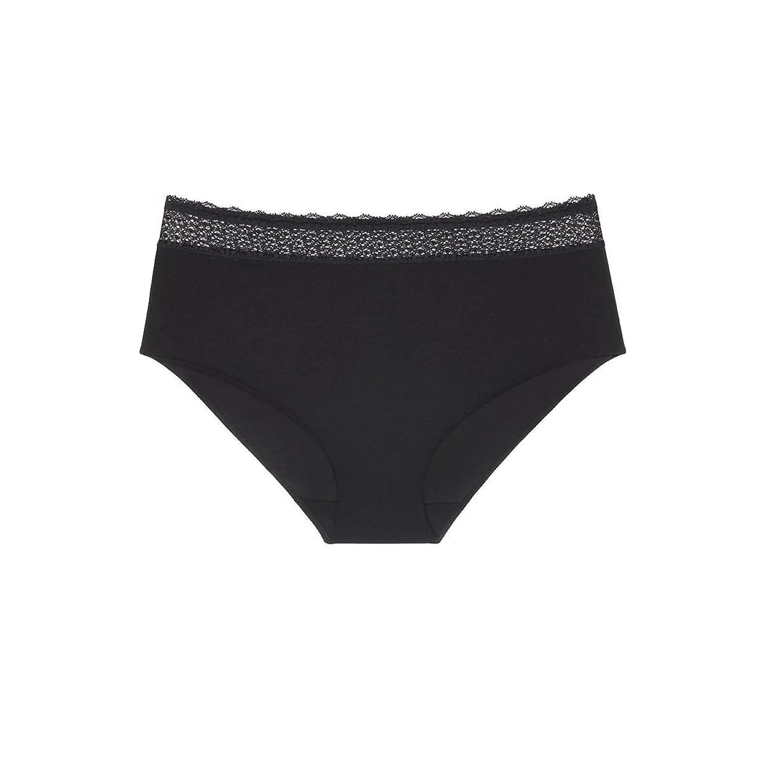 Culotte noire Triumph 230303 en modal doux avec ceinture dentelle recyclée, coupe ample et insertion coton biologique.