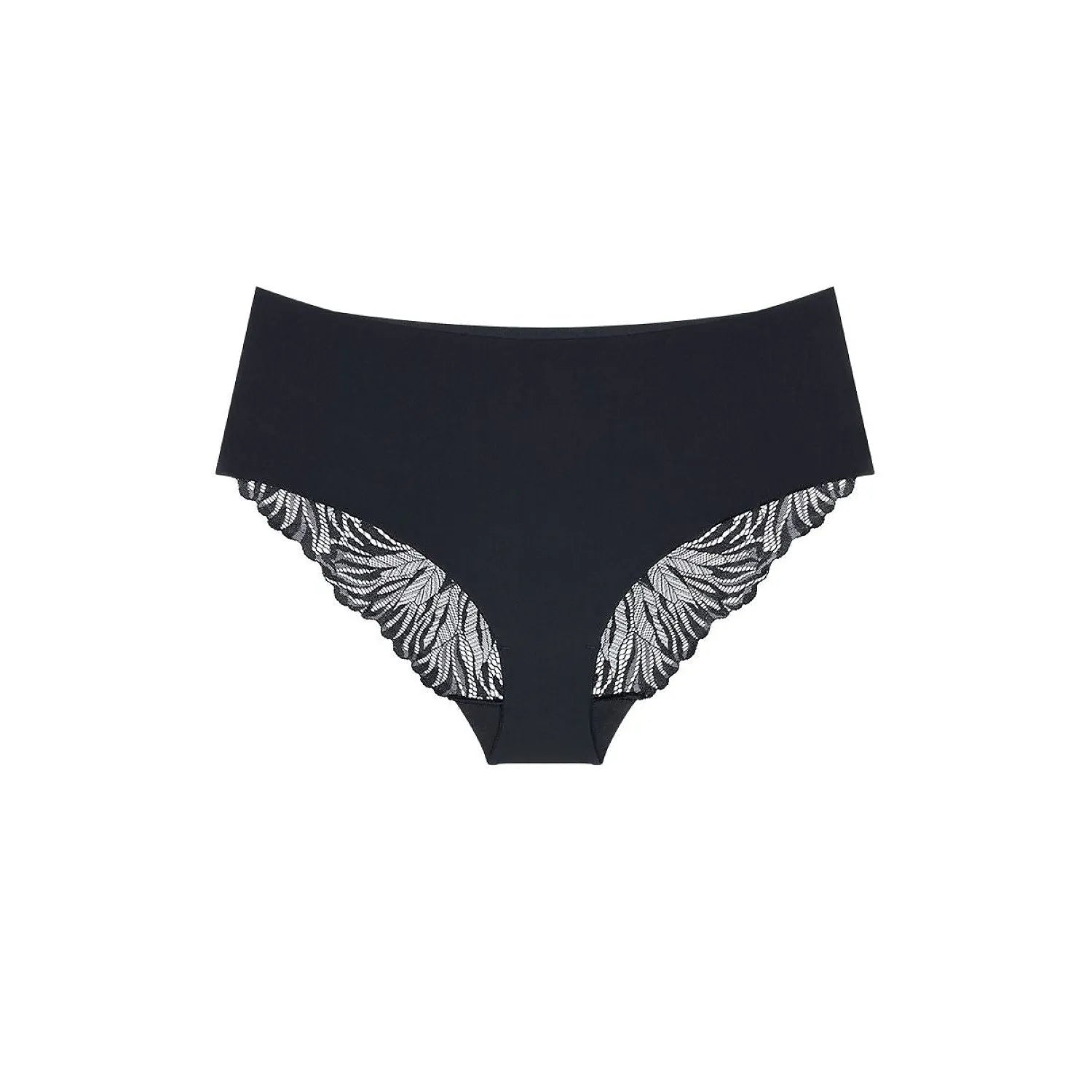 Culotte noire Triumph 230703 en microfibre douce, coupe maxi, finition sans couture, détails dentelle sur les côtés.