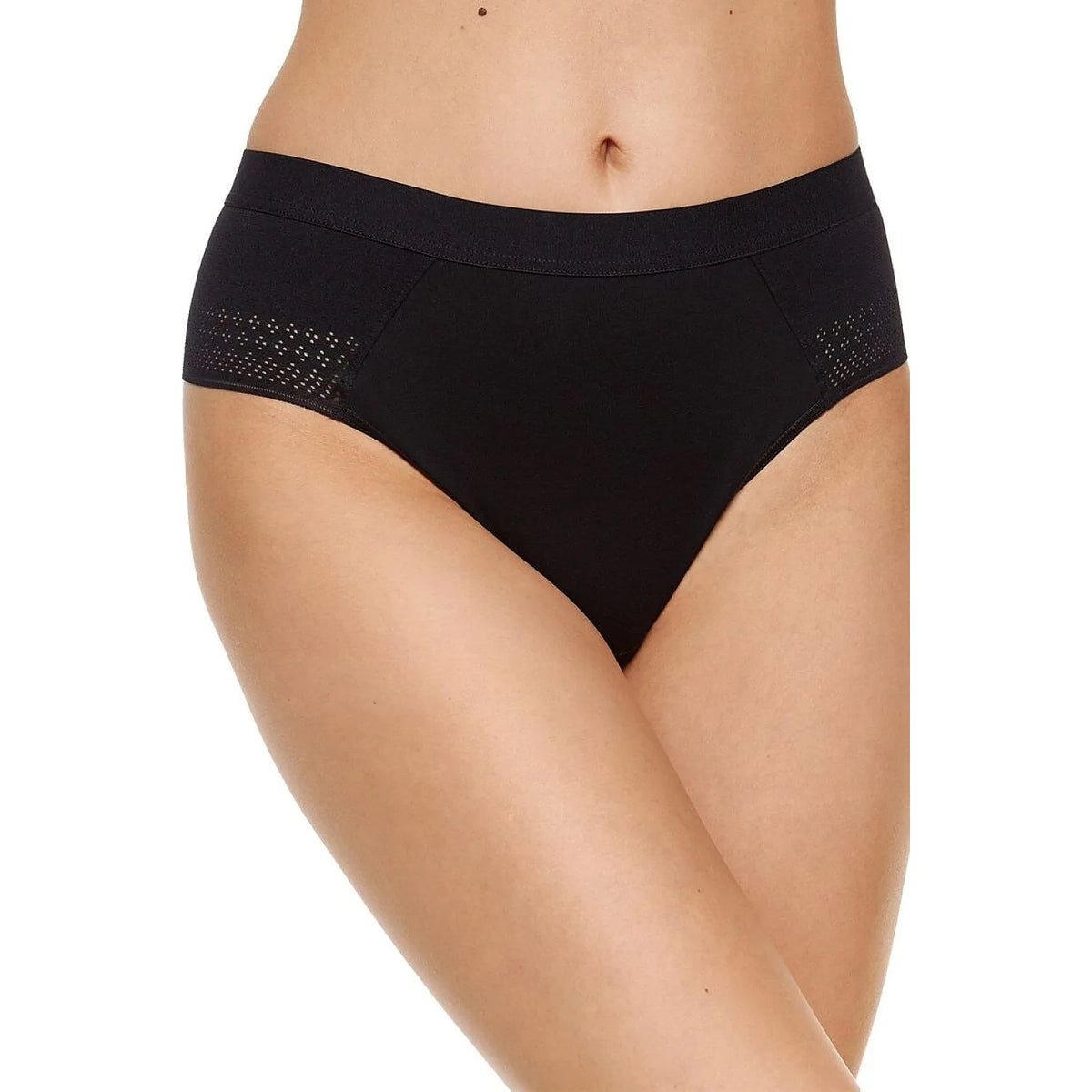 String noir Gorteks Olga avec insertions ajourées, bande élastique large, coupe classique, confort coton.
