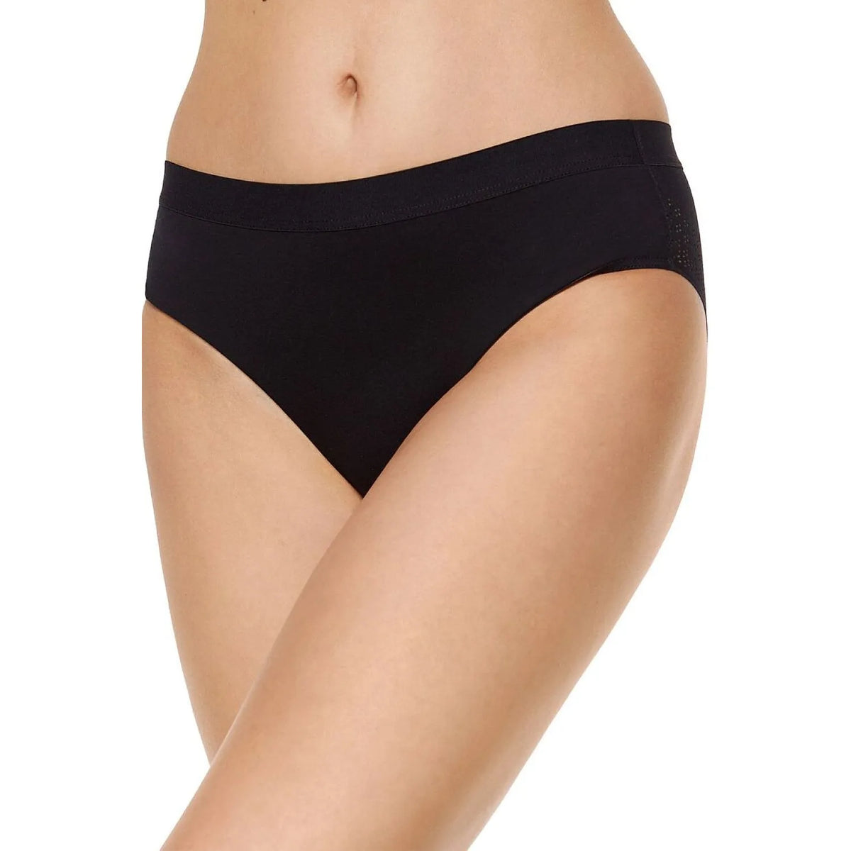 Culottes noires Gorteks avec inserts ajourés, ceinture élastique large, confort quotidien, coupe classique féminine.