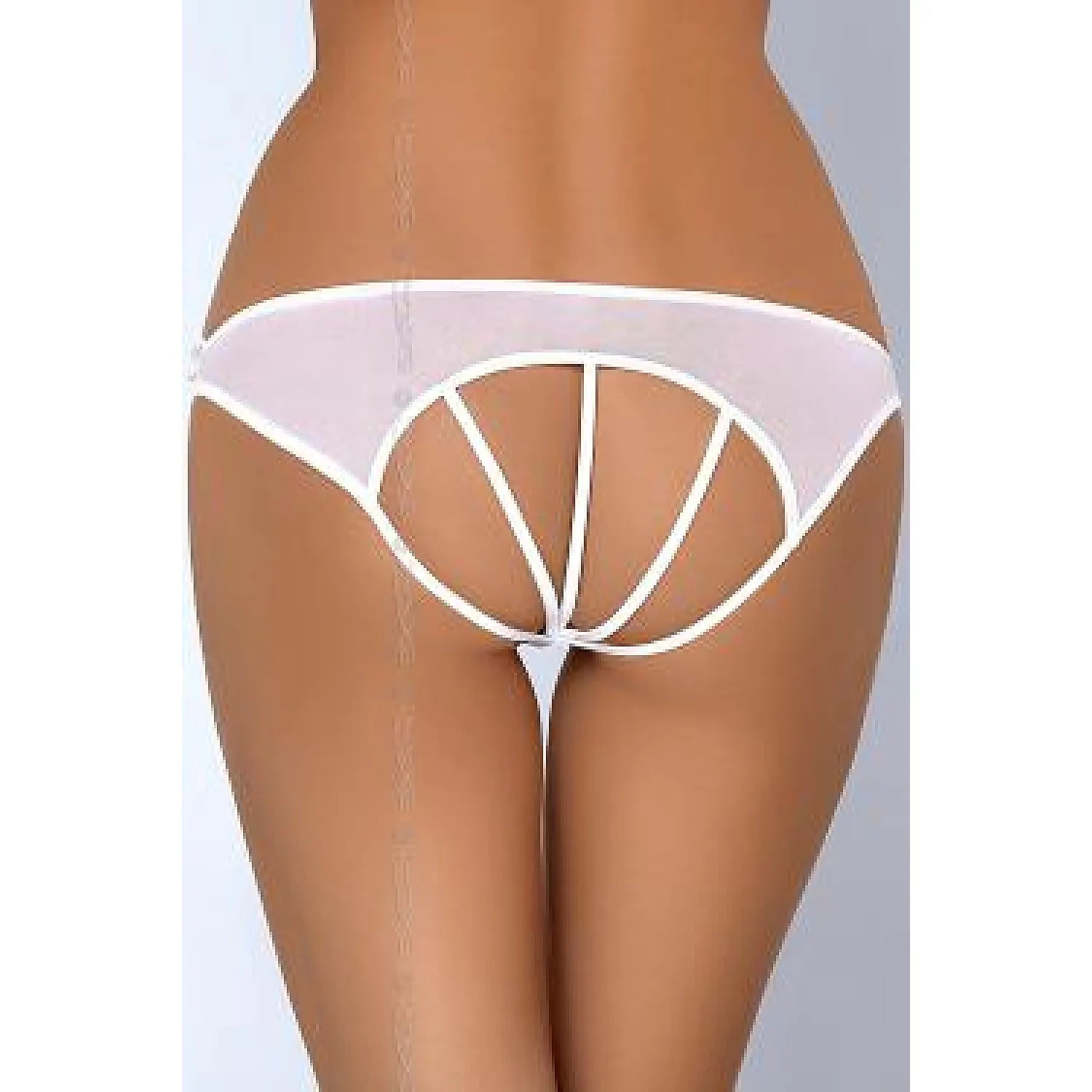 Culotte ouverte blanche Axami en tulle avec volants satin et rayures, découpe avant audacieuse, nœud satiné féminin.