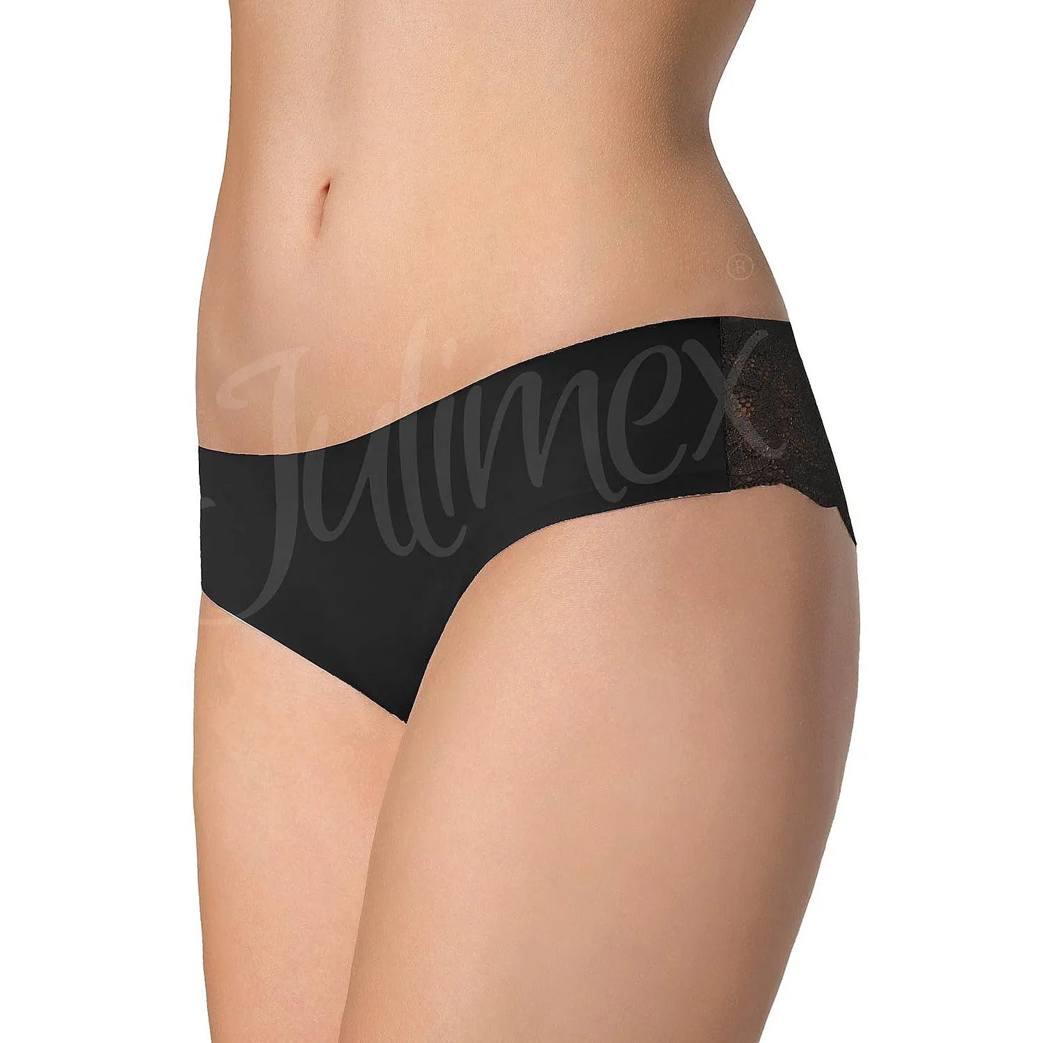 bas bikini femme dentelle fine invisible sans couture Julimex confort seconde peau polyamide élasthanne coton noir taille S M L