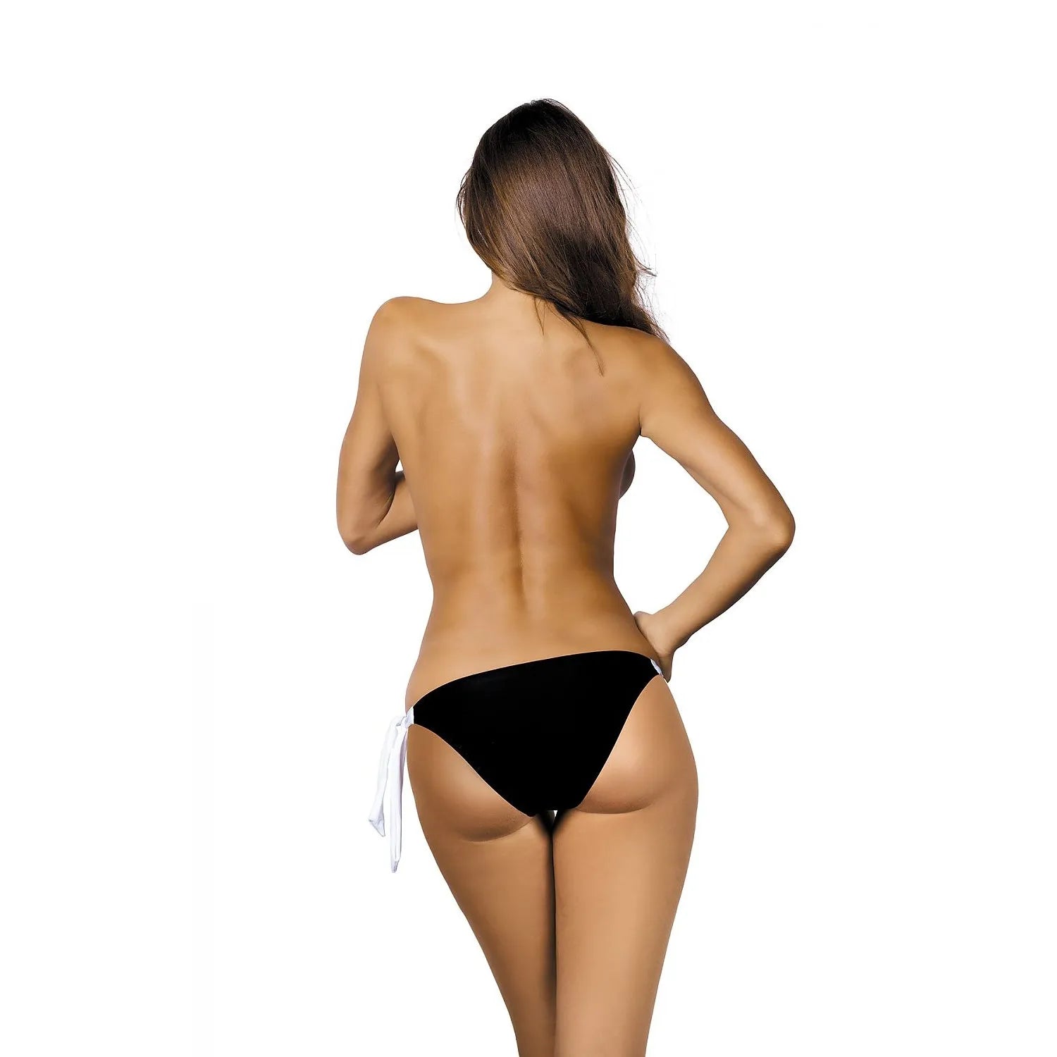 Culotte maillot bain femme noire, liens côtés ajustables, tissu italien élastique, coupe flatteuse, élégante et confortable.
