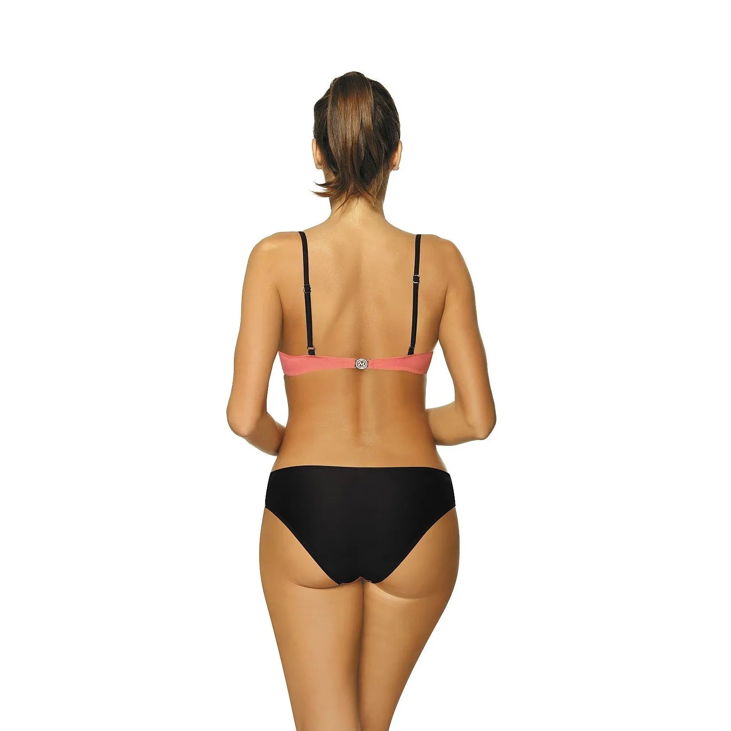 Bikini deux pièces Marko corail et noir, bonnets rembourrés, armatures, bretelles fines, coutures renforcées, séchage rapide.