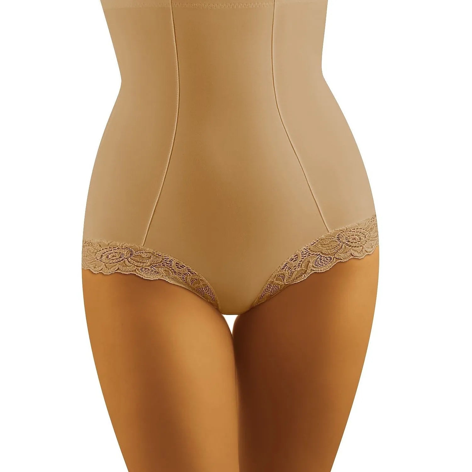 Culotte taille haute amincissante silicone dentelle sculptante Wolbar beige maintien antidérapant confort extensible résistant polyamide elasthanne discrète élégante raffinée