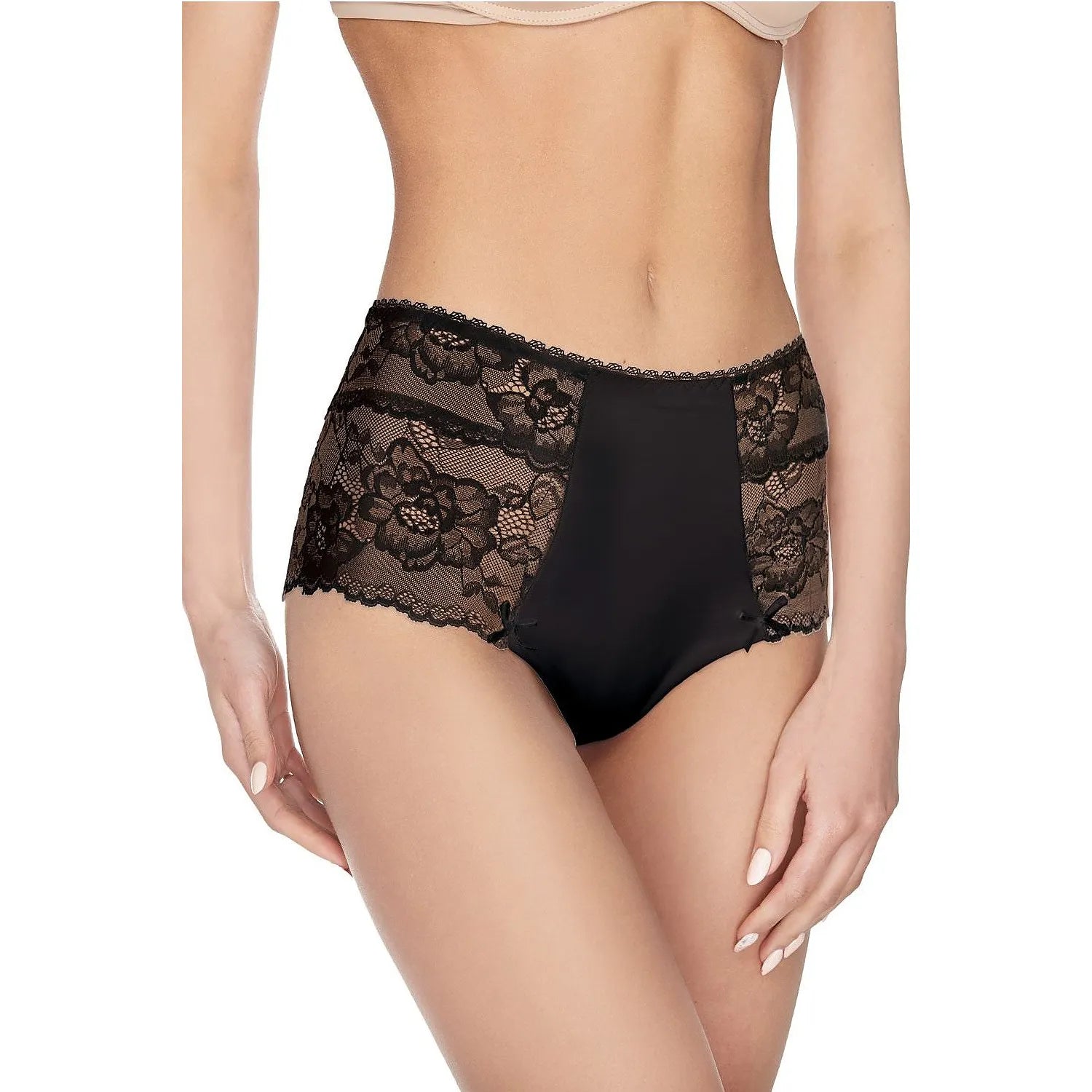 culottes bikini rétro dentelle florale transparente insert lisse Ewana modèle 121528 noir tailles S M L élégantes sensuelles confortables