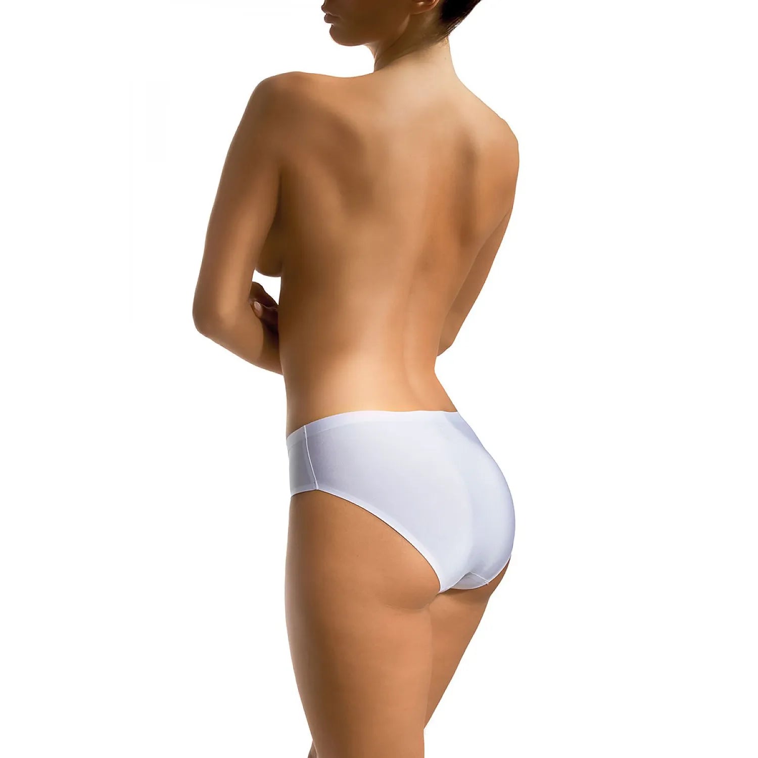 Culotte midi blanche satinée pour femme, coupe lisse sans démarcations, confort et élégance, Babell, vue arrière.