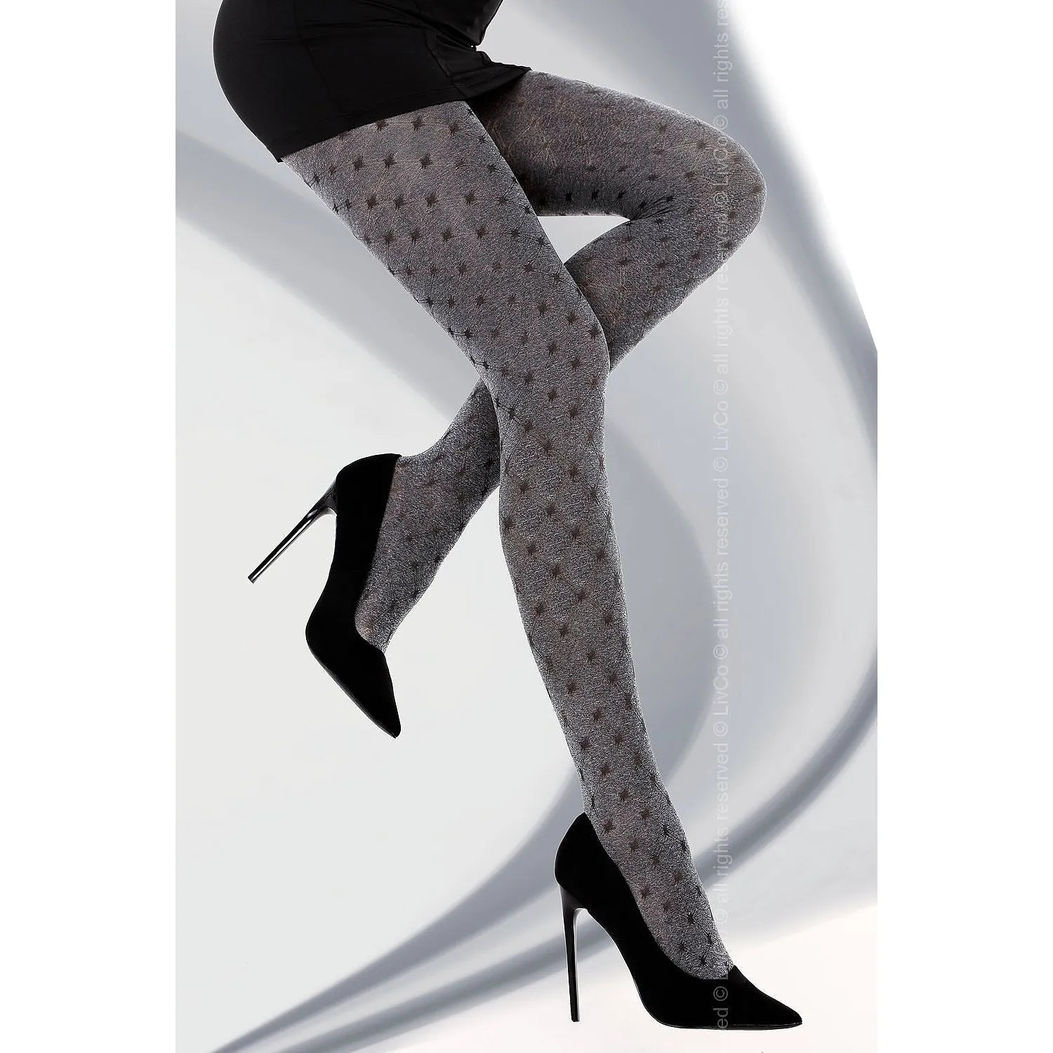 Collants élégants gris motif points relief quarante denier extensibles polyamide élasthanne polyester doux confortable maintien opaque sophistiqués polyvalents féminins