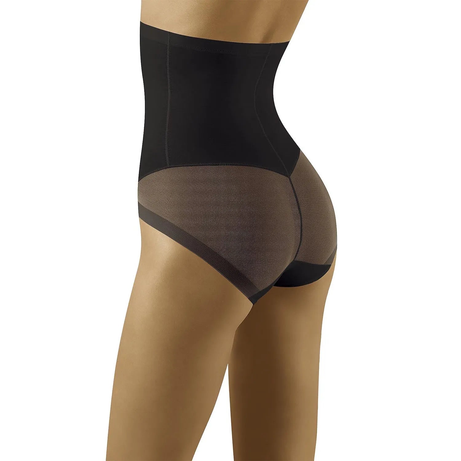 Culotte correctrice noire taille haute, coutures façonnantes, tissu extensible, effet amincissant, maintien discret.