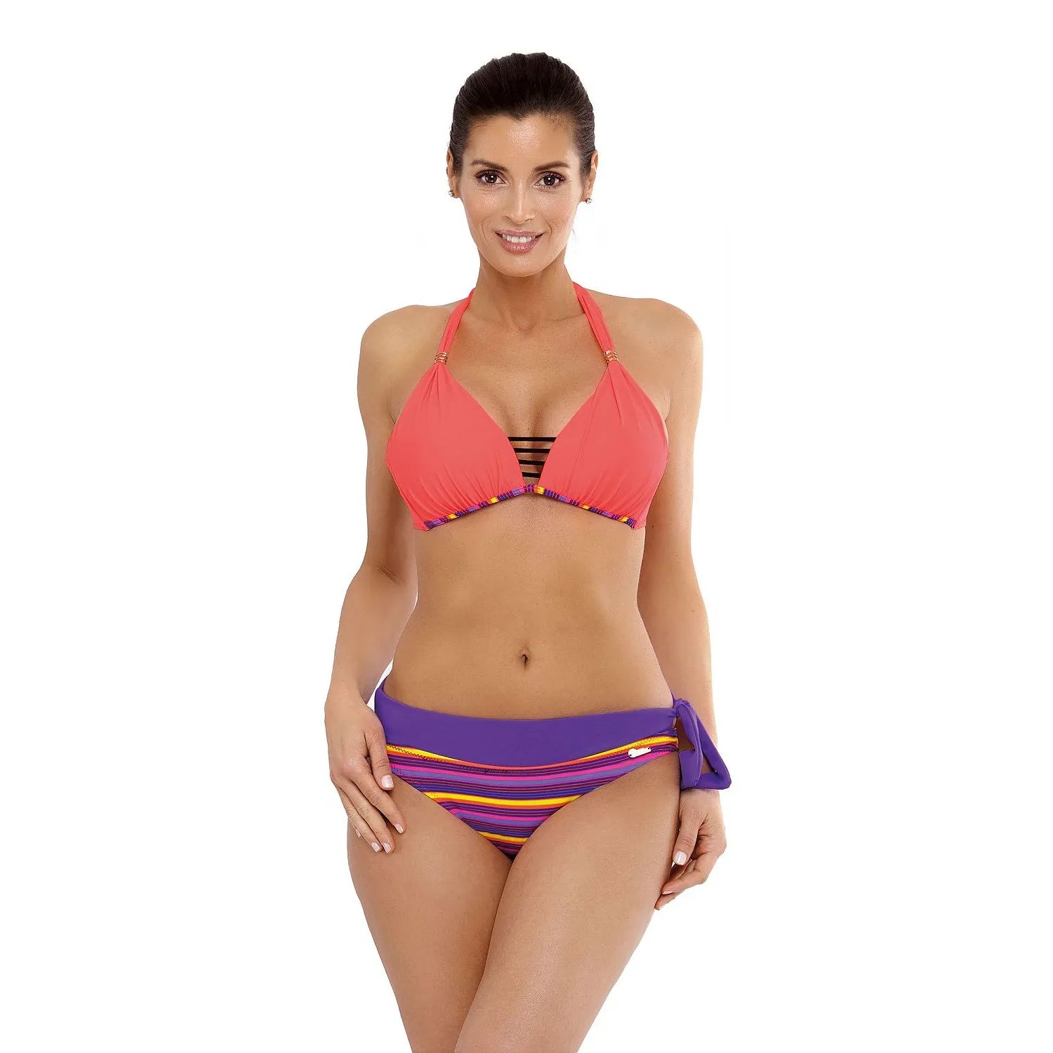 bikini rehausseur rembourré bonnets triangulaires mousse galbant maintien lanières caoutchouc bretelles nouées bijou scintillant rosé Marko