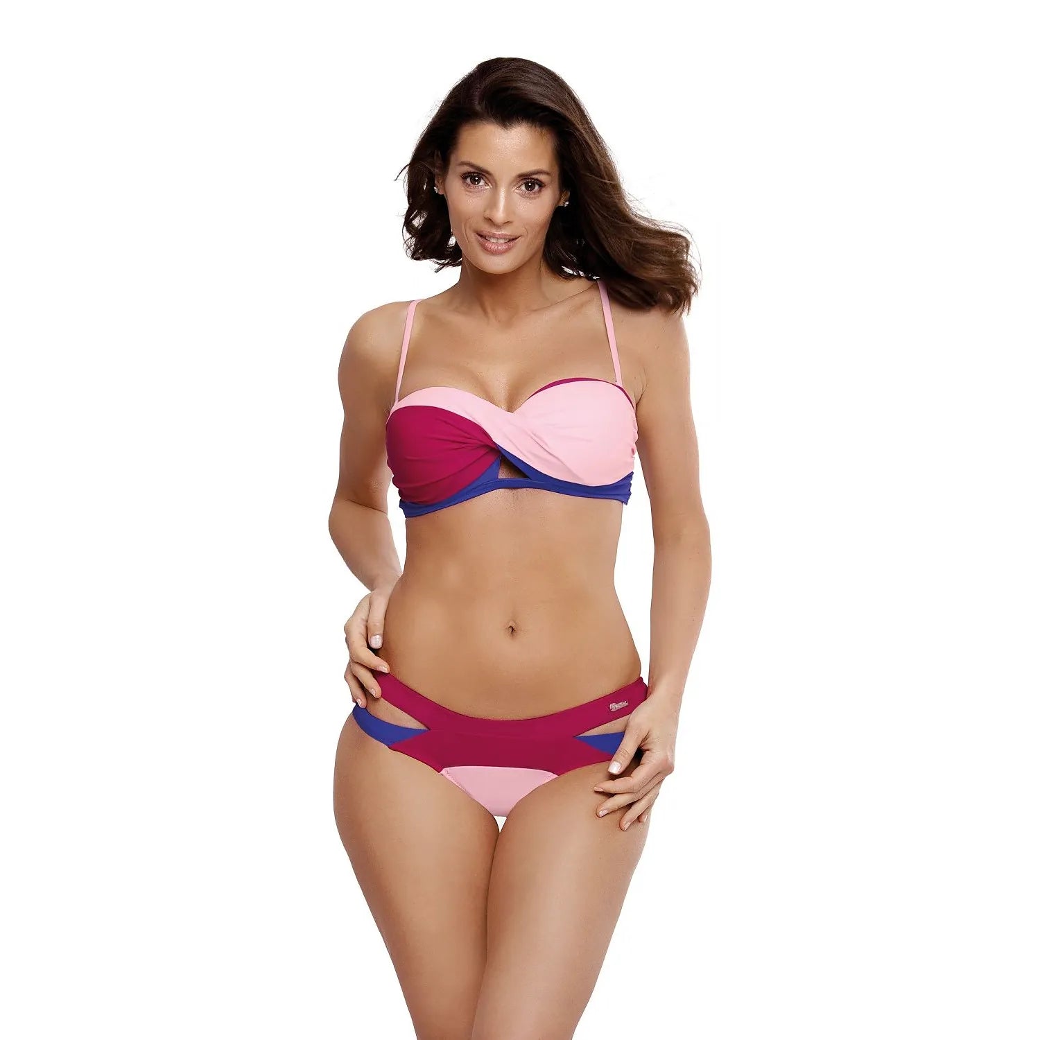 bikini deux pièces tropical torsadé soutiengorge armatures rembourrage rehaussement bretelles amovibles tissu italien élasthanne rosé petites poitrines galbe