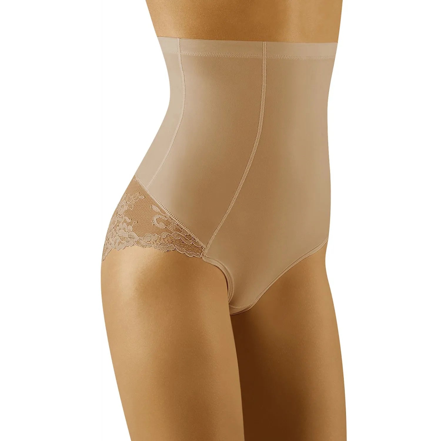 culotte taille haute moulante dentelle silicone antiglisse maintien silhouette lisse confort extensible durable élégante sophistiquée beige tailles variées