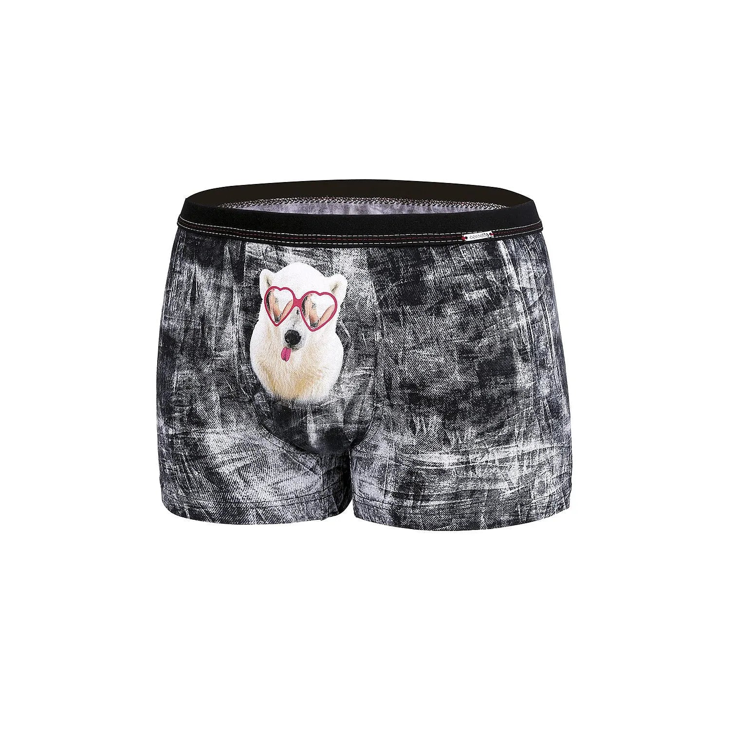 Boxer homme érotique motif ours lunettes cœur coton élasthanne cadeau Saint-Valentin tailles ajustables fantaisie