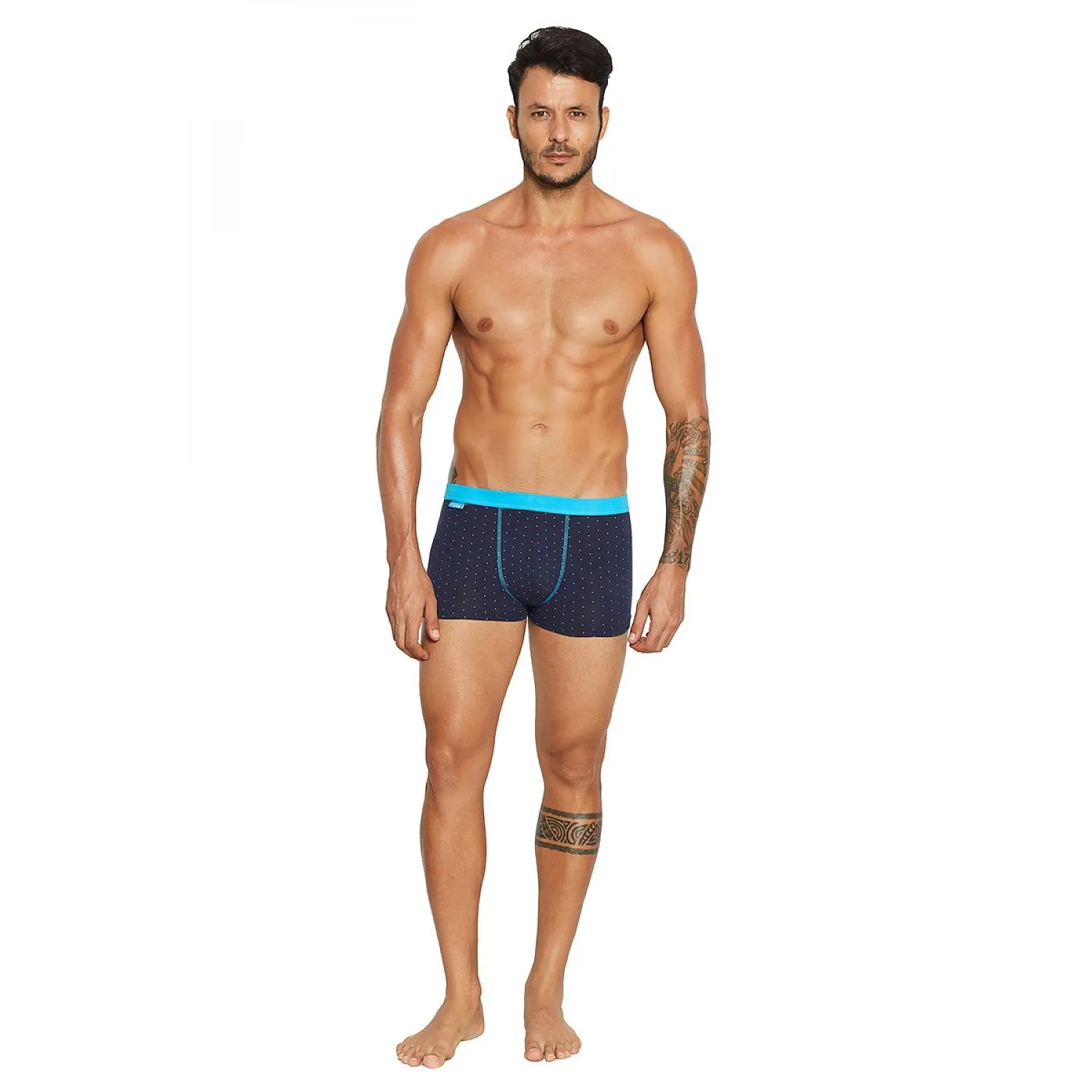 Boxer homme rayures bleu marine noir, ceinture coton, ajustement moderne, confort et élégance, lingerie masculine.