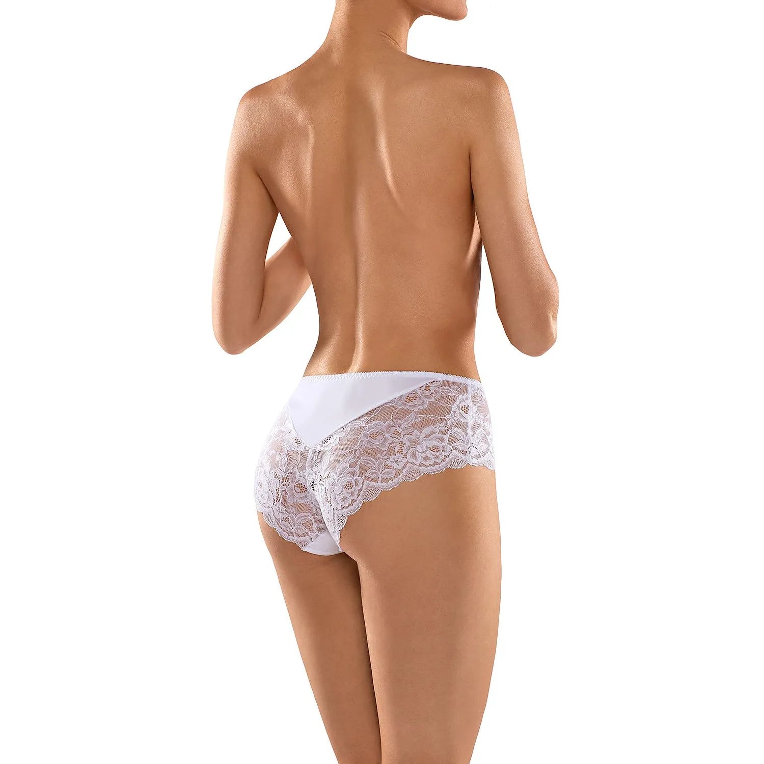 Culotte Babell blanche taille haute, dentelle délicate sur les côtés, design élégant, confort coton, lingerie féminine.