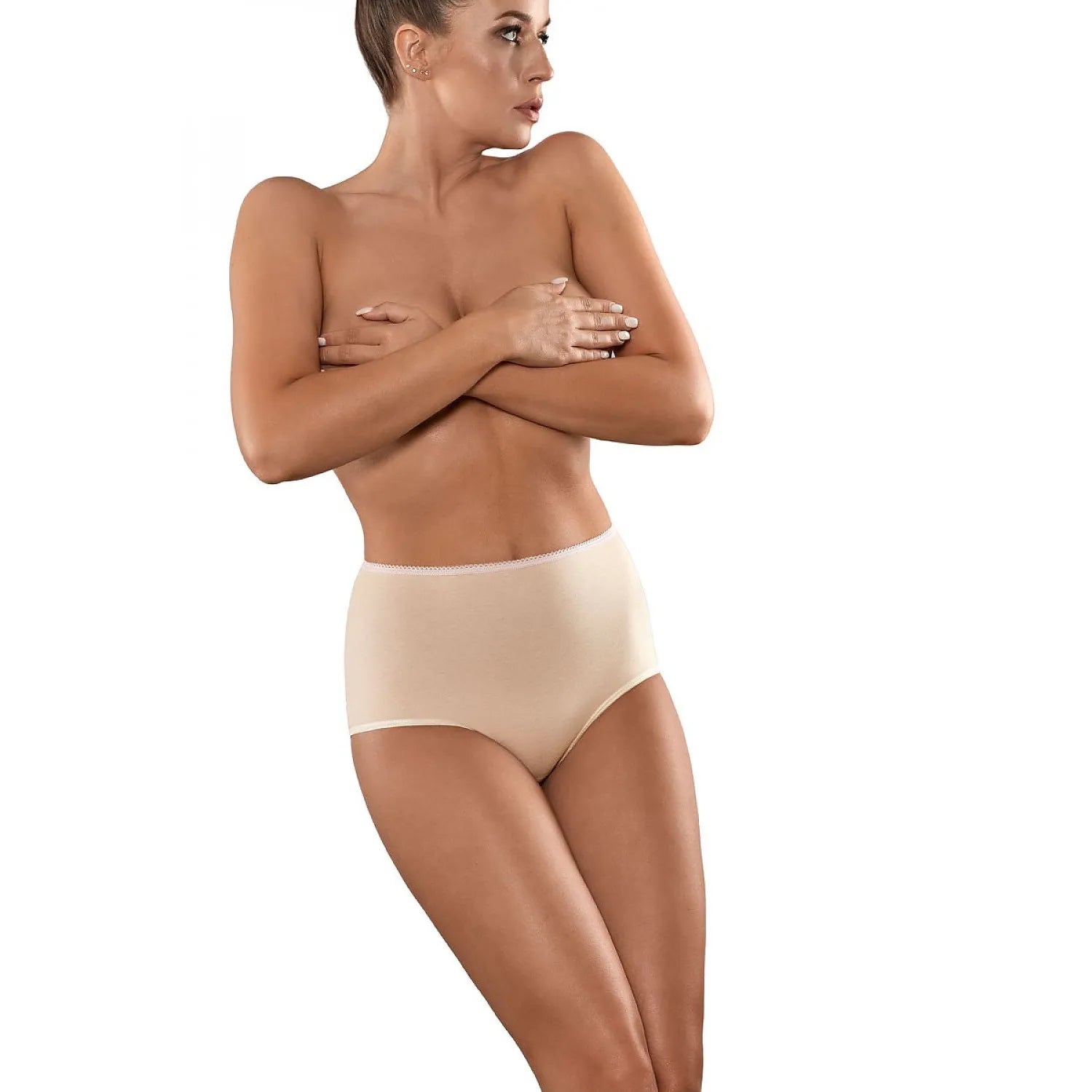Culottes Babell Taille Haute Coton Élasthanne Confort Quotidien Respirante Douce Invisible Maintien Finitions Élastiques Beige Discrète