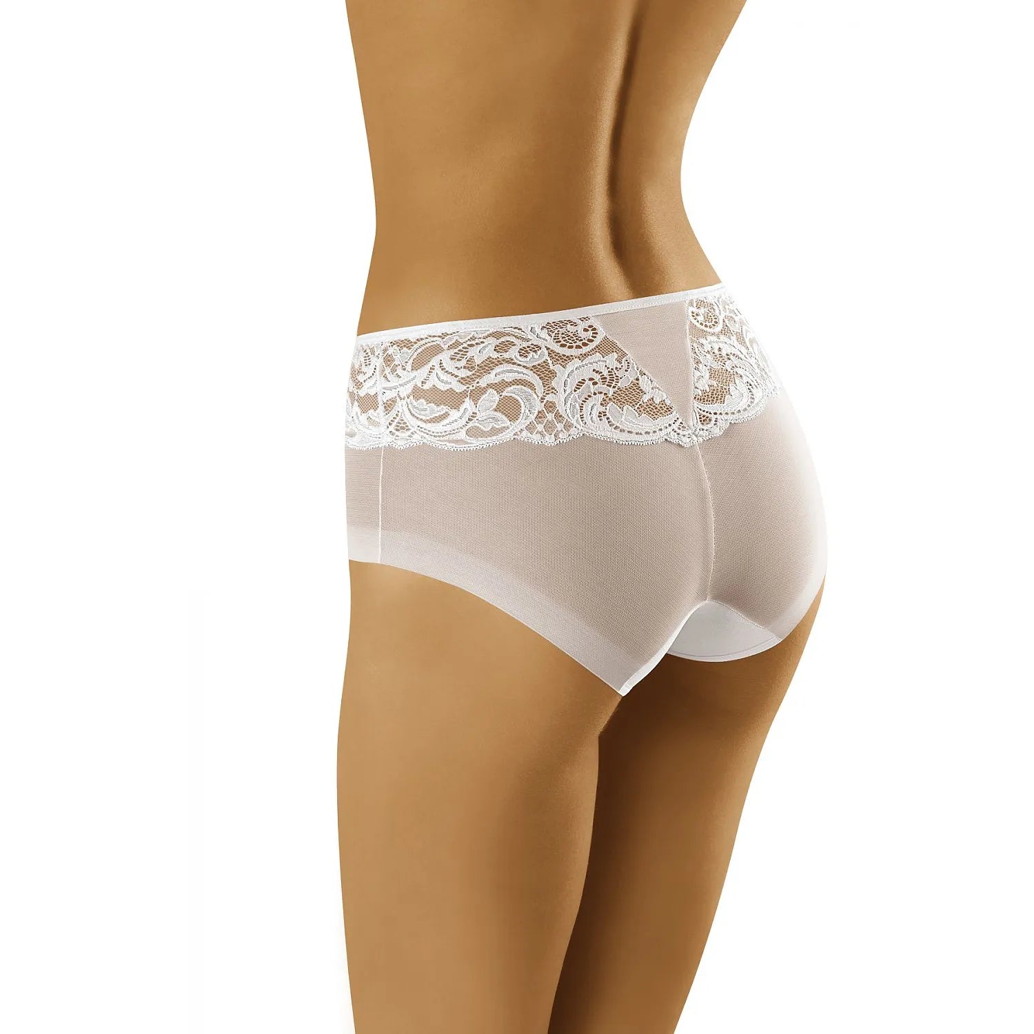 Culotte blanche Wolbar 156214 en microfibre avec dentelle florale, taille haute, élégante et gainante.