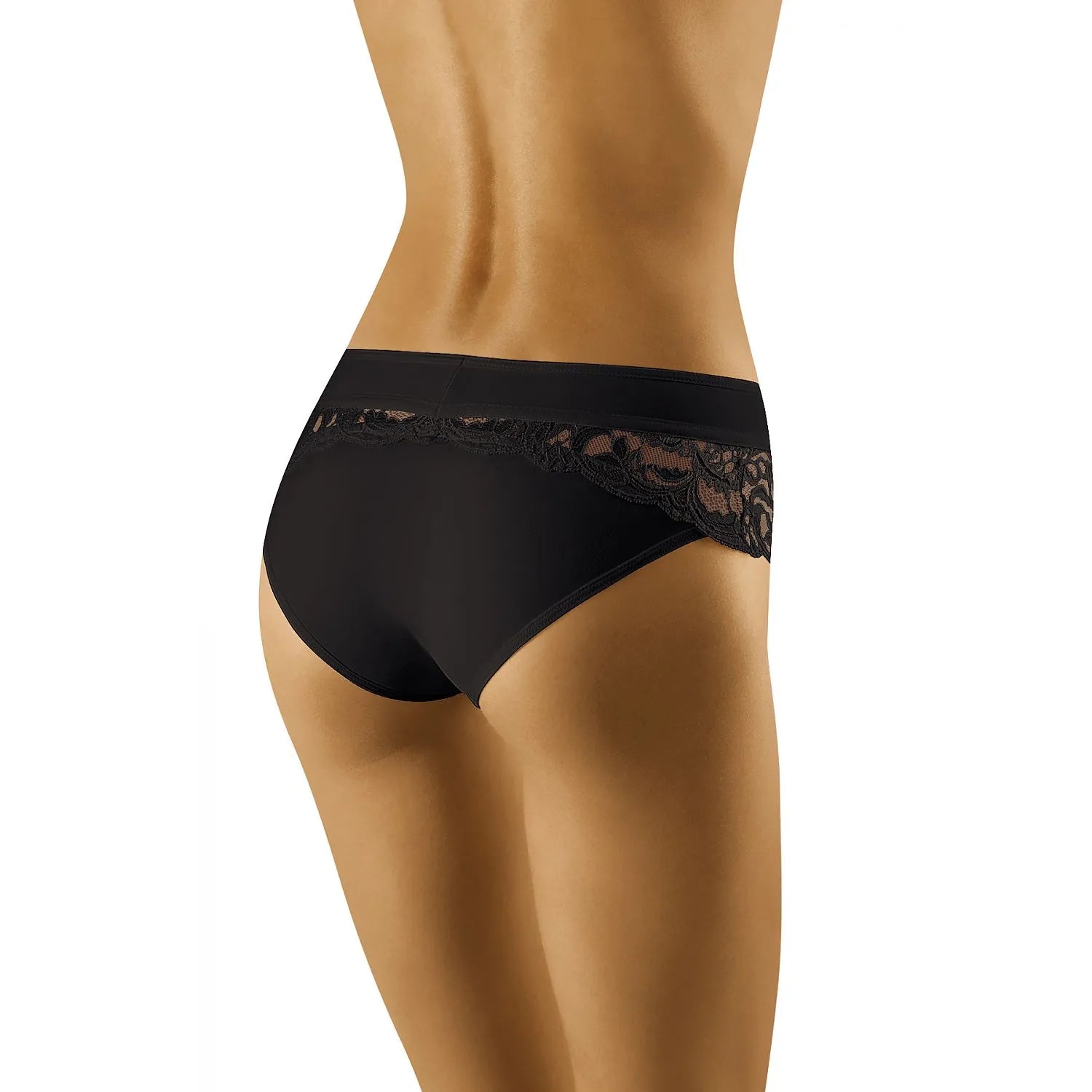 Culotte Wolbar 156563 noire, dentelle florale élégante, taille ajustée, confort optimal, lingerie féminine raffinée.