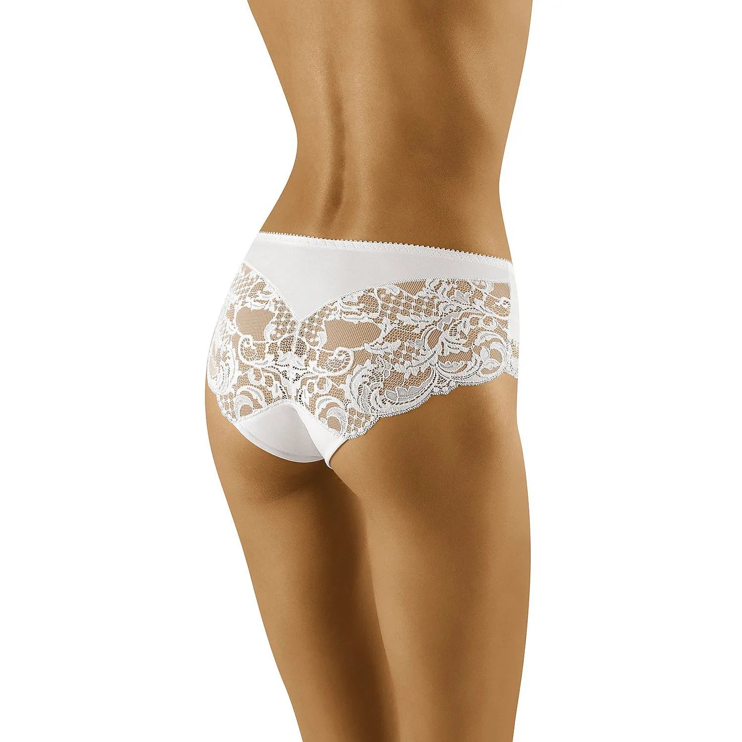 Culotte Wolbar 156580 blanche en dentelle, taille élastique, design raffiné, lingerie femme sexy et confortable.