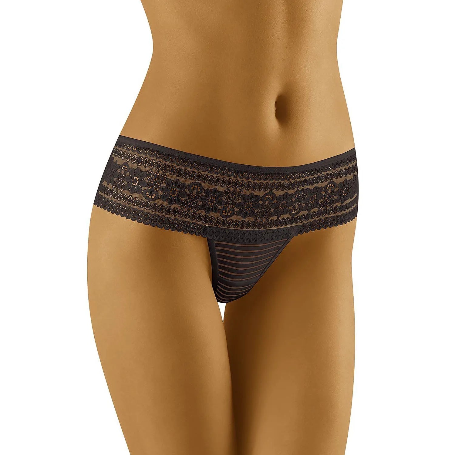 culotte femme Wolbar dentelle florale taille basse élasthanne polyamide noire élégante sensuelle confortable ajustée bordures fines