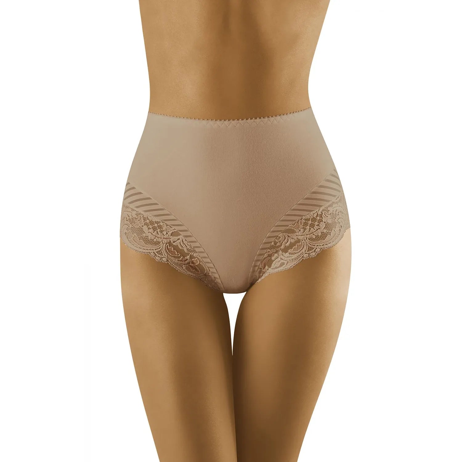 Culotte taille haute en coton dentelle transparente tulle rayé lingerie élégante confortable maintien ventre hanches galbées sexy discrète quotidienne