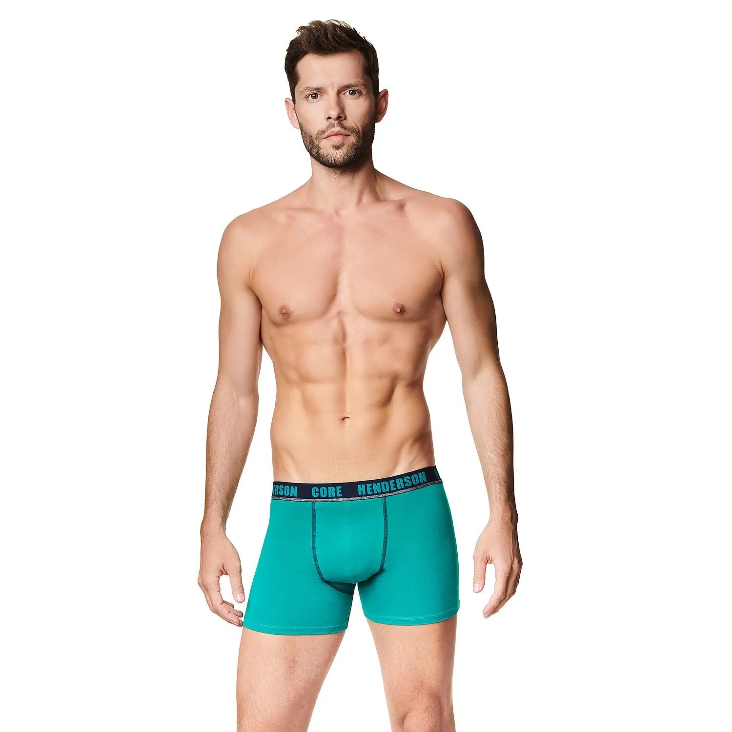 Boxer homme ajusté noir et vert, ceinture élastiquée logo Henderson, coton élasthanne, hypoallergénique et respirant.