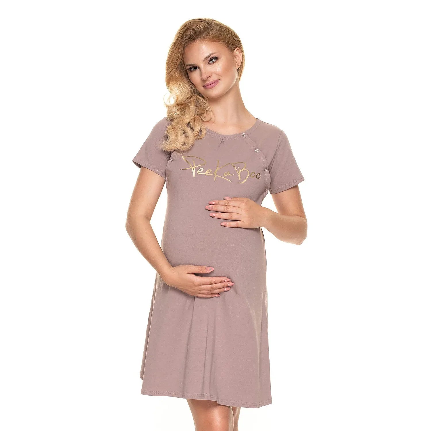 Chemise nuit maternité allaitement coton élasthanne confortable douce respirante extensible élégante discrète logo doré tailles S M L XL