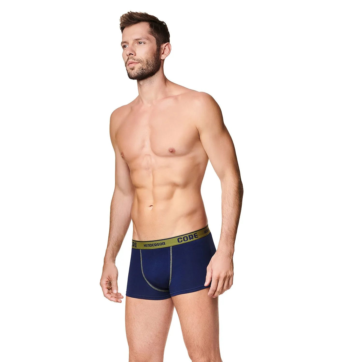 boxer homme élégant coton élasthanne coupe ajustée confort durable maintien respirant ceinture élastique bande olive contrastante surpiqûres renforcées