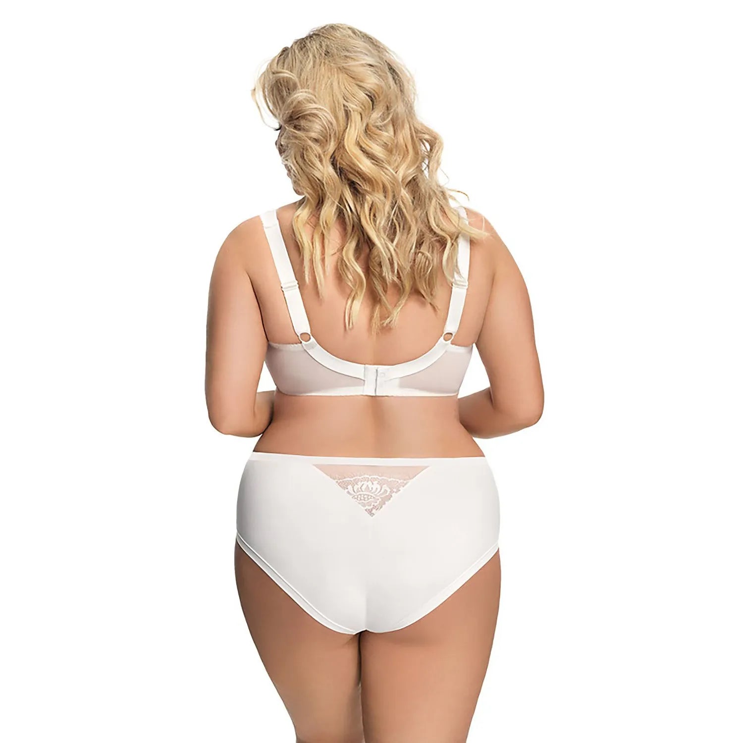 Ensemble lingerie Gorsenia blanc, soutien-gorge semi-doux dentelle, culotte ajustable, élégance féminine tailles inclusives.