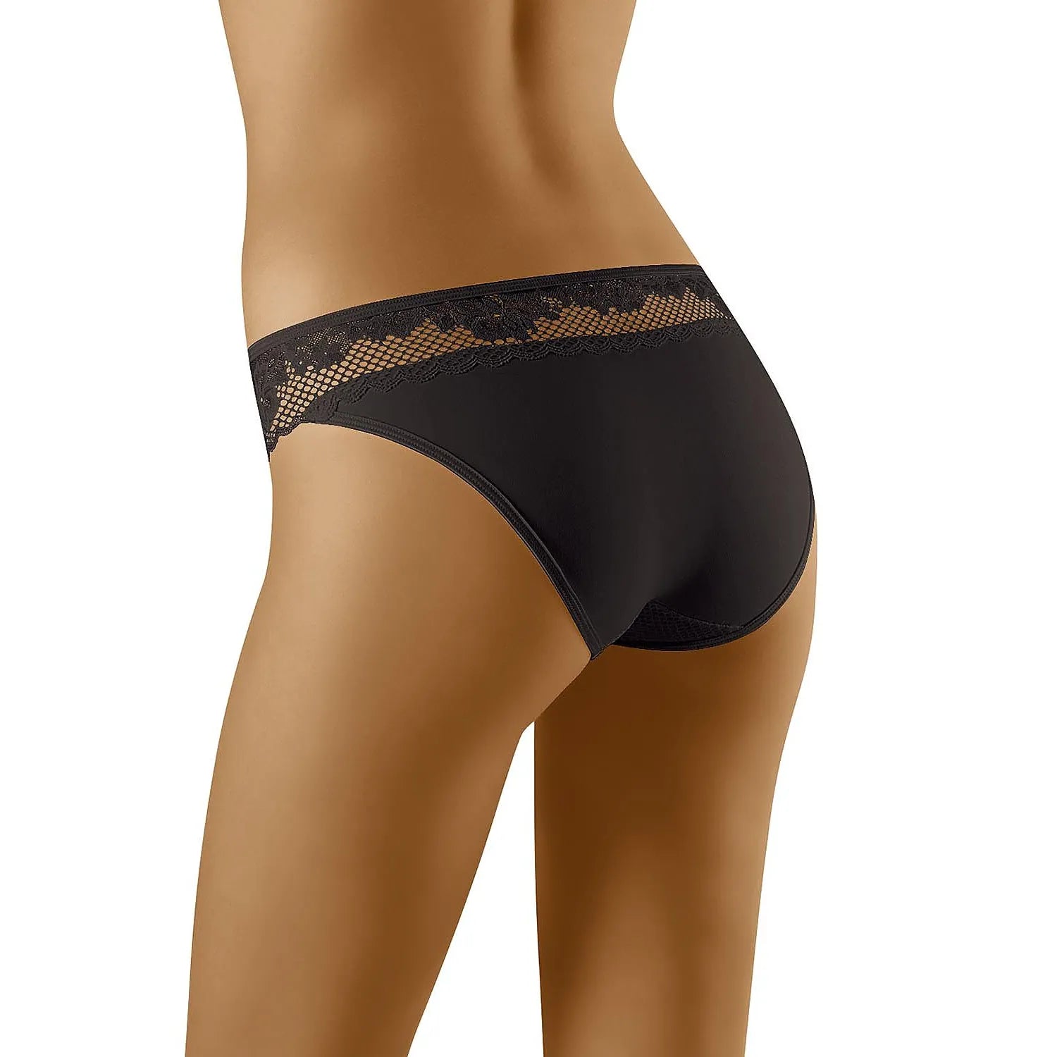 Culotte en dentelle noire Wolbar 159199, taille basse, motif floral, vue arrière, lingerie féminine élégante.